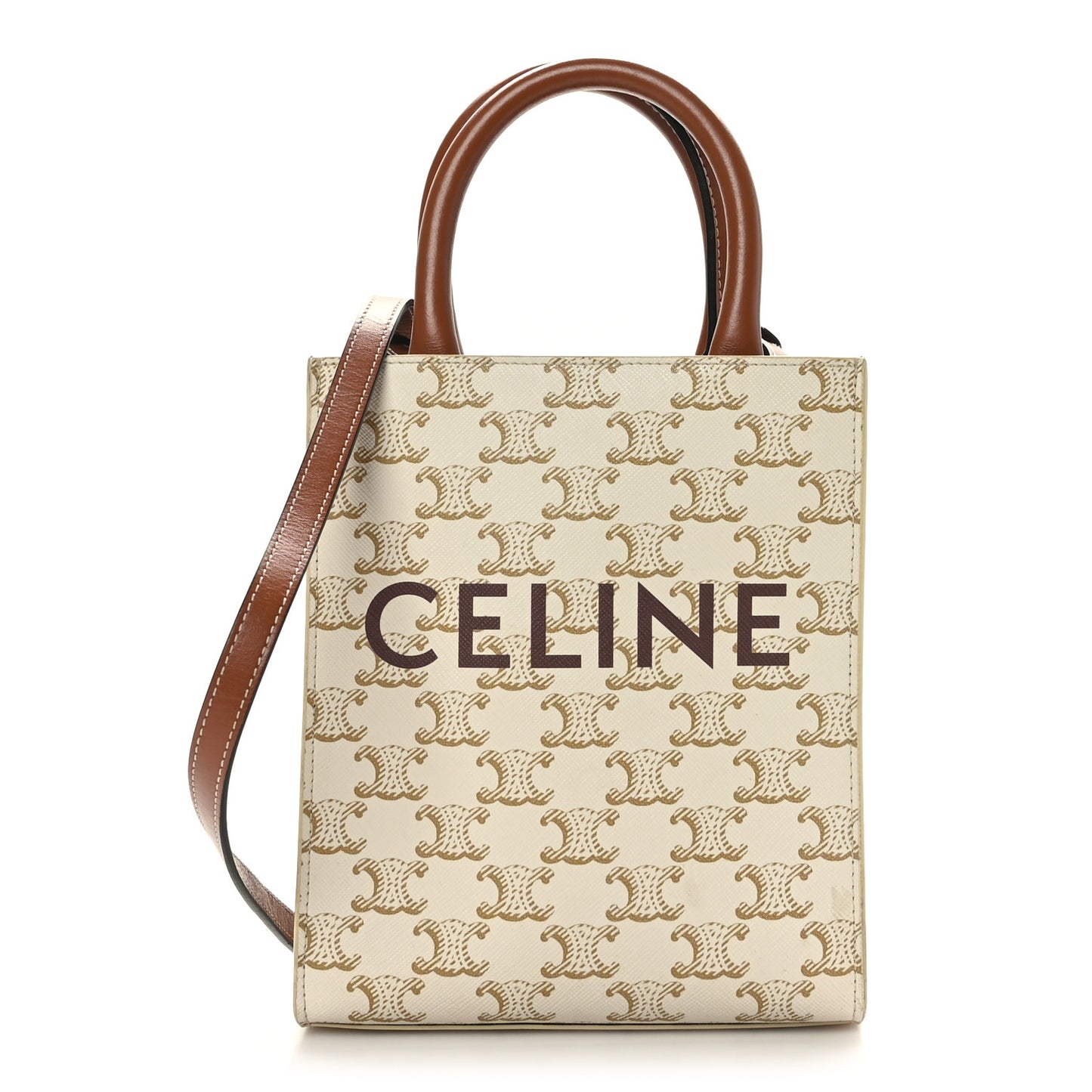 Triomphe Canvas Calfskin Mini Vertical Cabas White