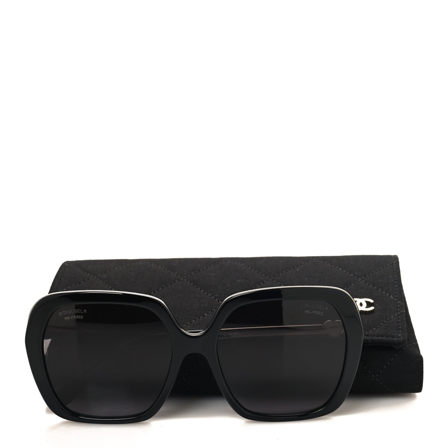 Acetate Polarized Square CC Heart Sunglasses 5521-A Black White