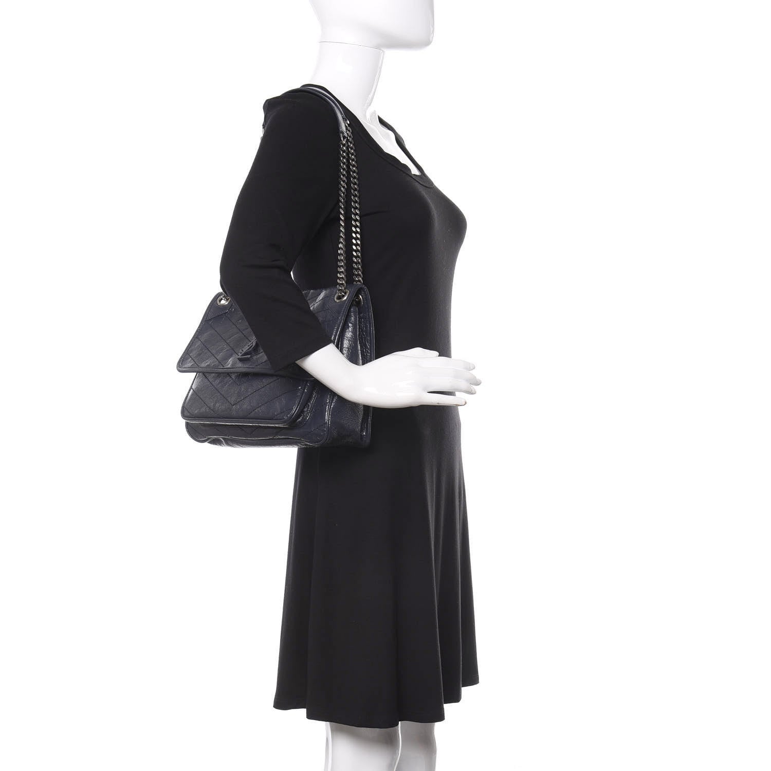 Saint Laurent Crinkled Calfskin Matelasse Monogram Medium Niki Chain Satchel Deep Marine 2 of 12