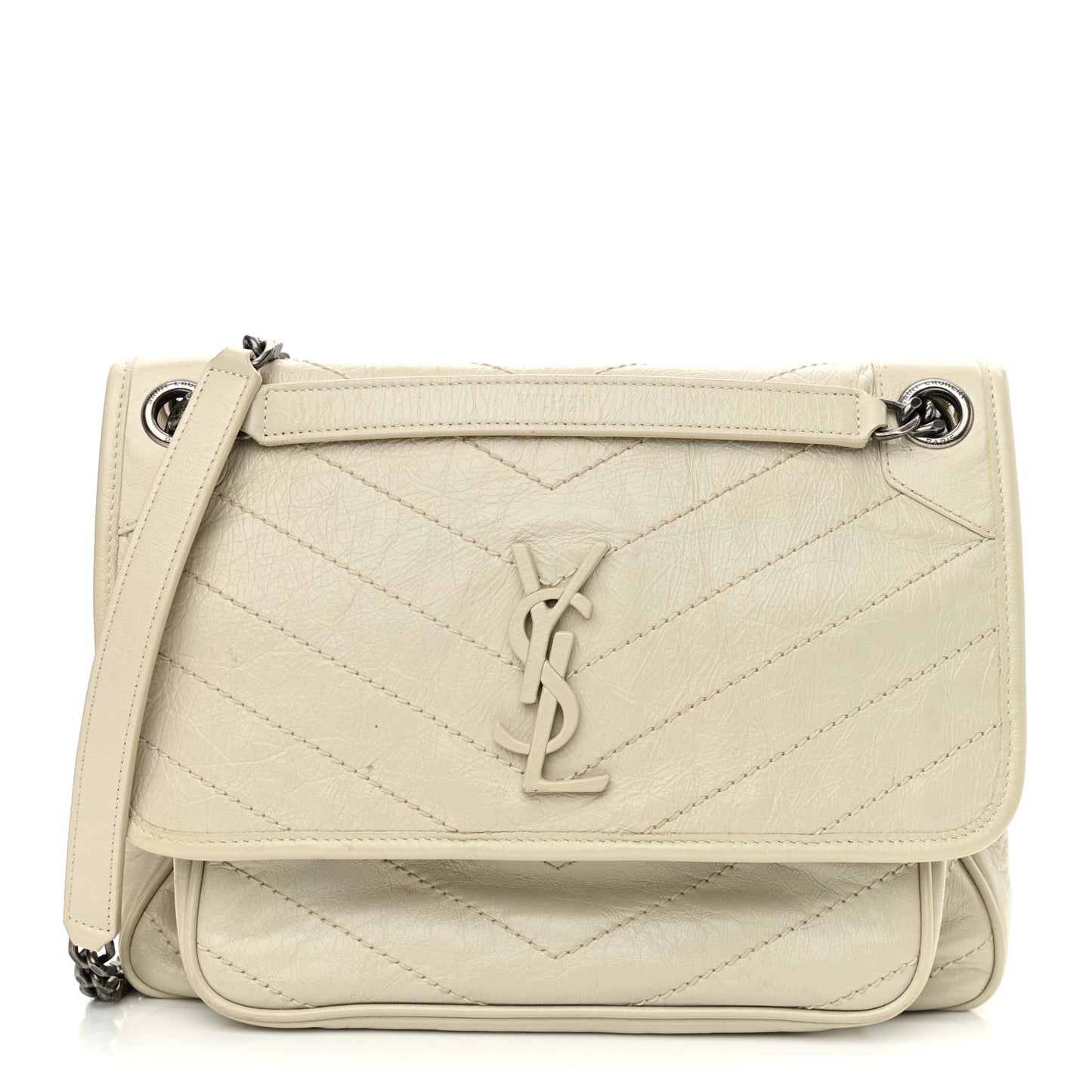 Crinkled Calfskin Matelasse Monogram Medium Niki Chain Satchel Ivory