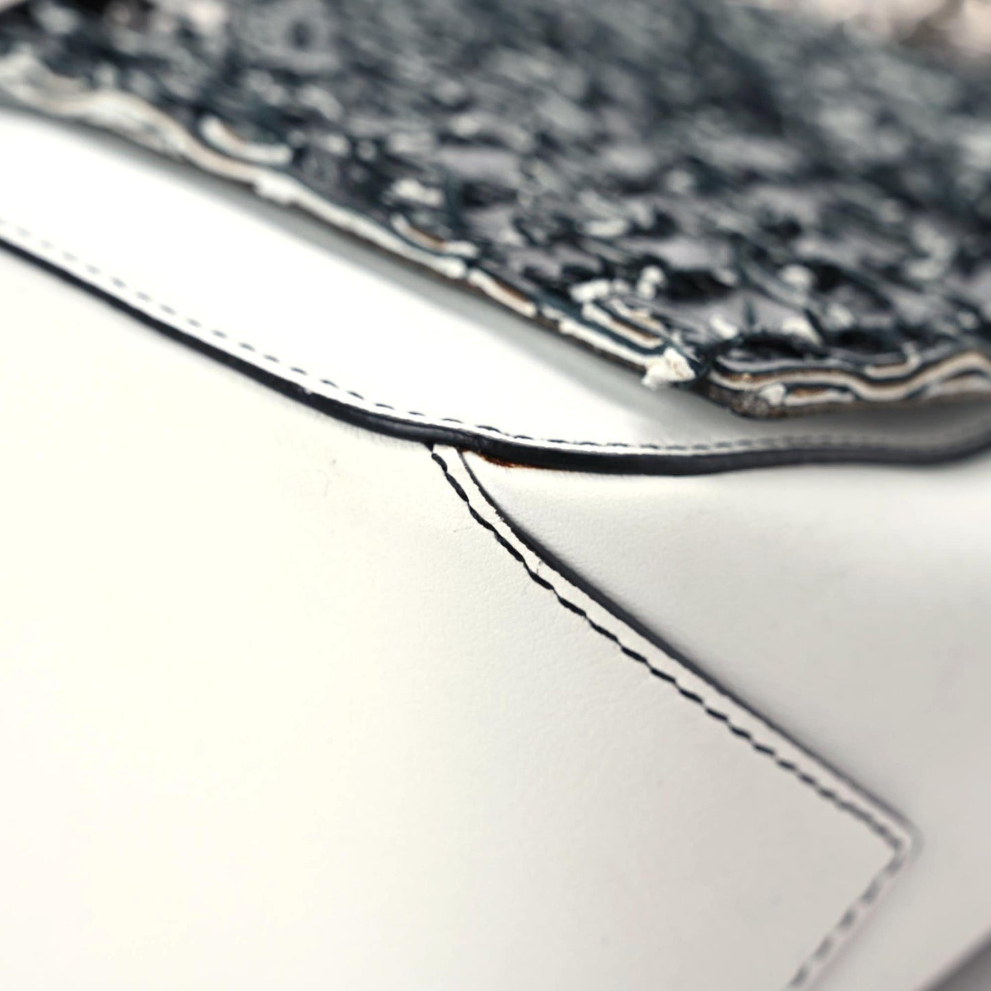 Lambskin Woven Small Courier Shoulder Bag Black White