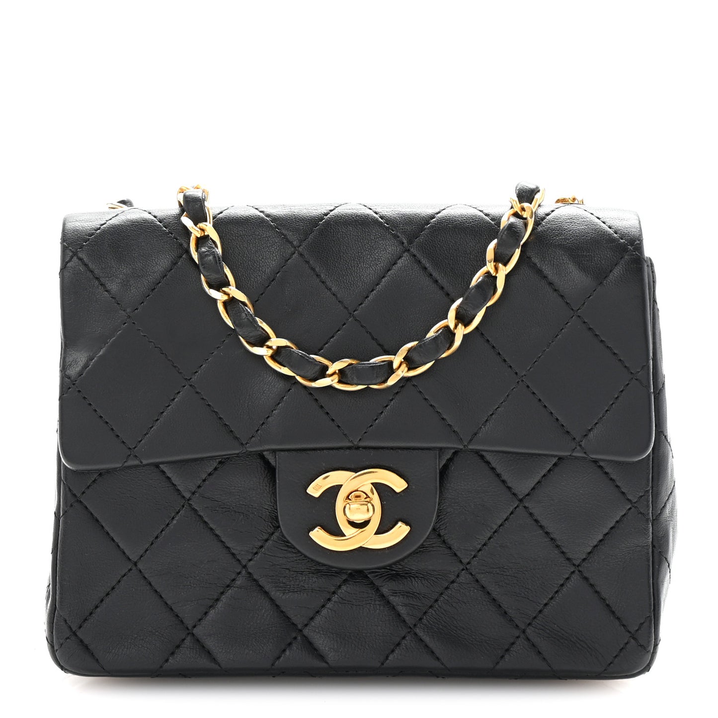 Lambskin Quilted Mini Square Flap Black