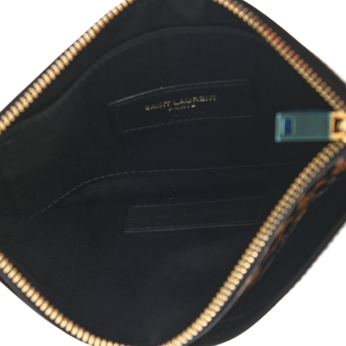 Calfskin Monogram Printed Leopard Zip Bill Pouch Dark Gold Black