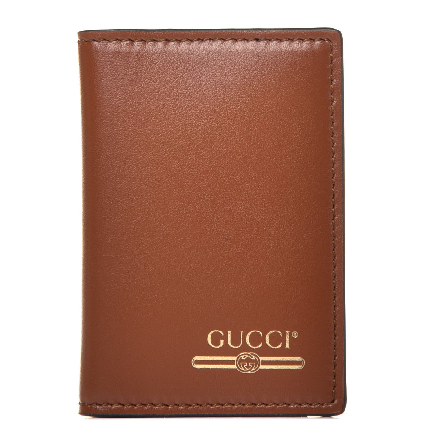 Calfskin Bi-Fold Logo Card Case Wallet Brown