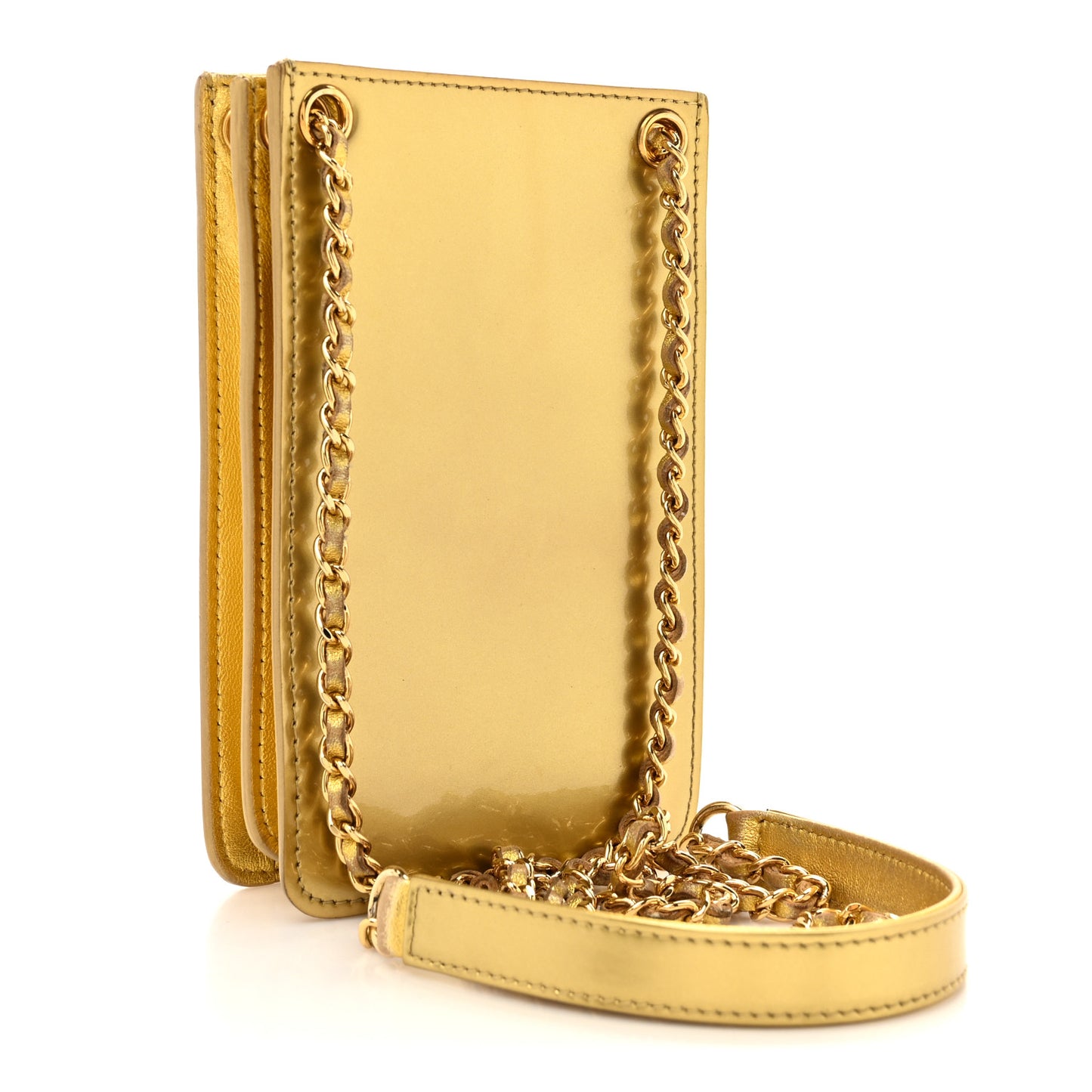 Patent Crossbody CC Phone Holder Gold