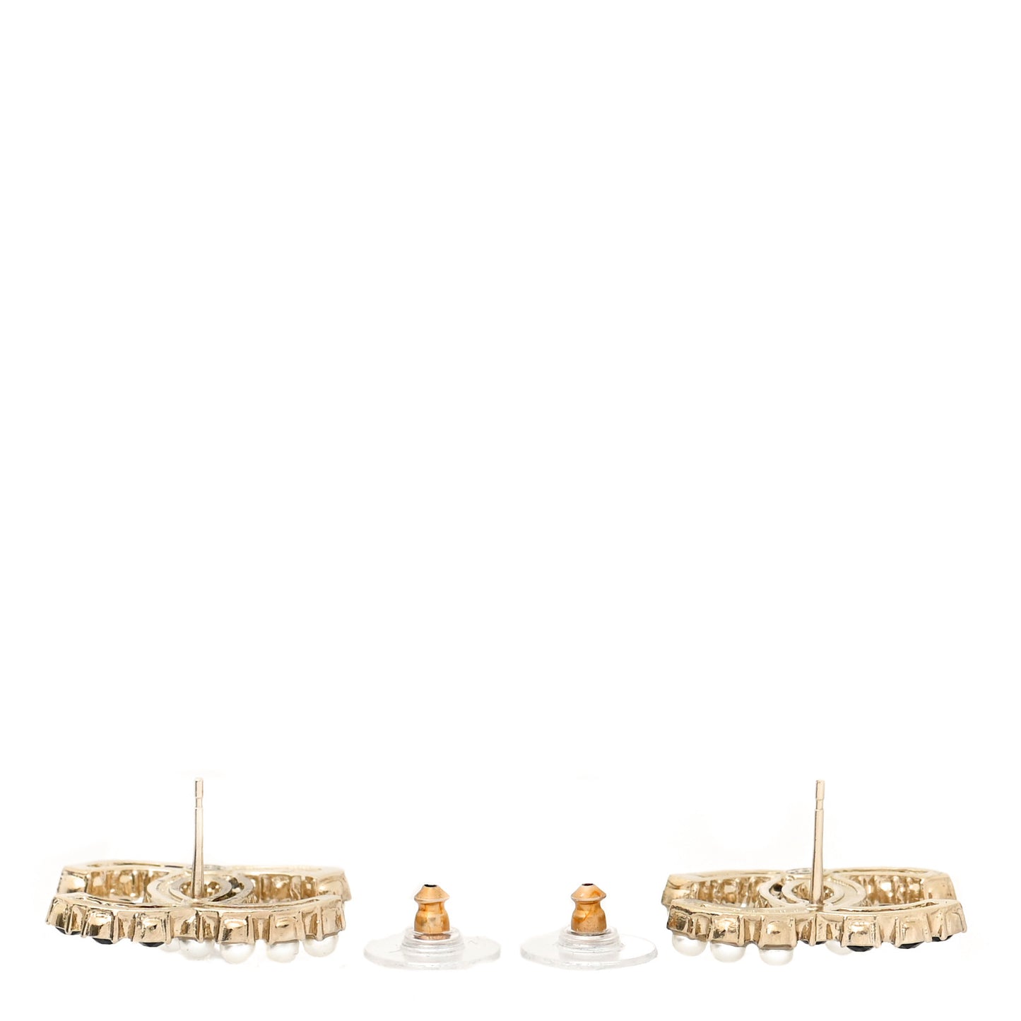 Crystal Pearl CC Dazzling Domino Earrings Gold Black