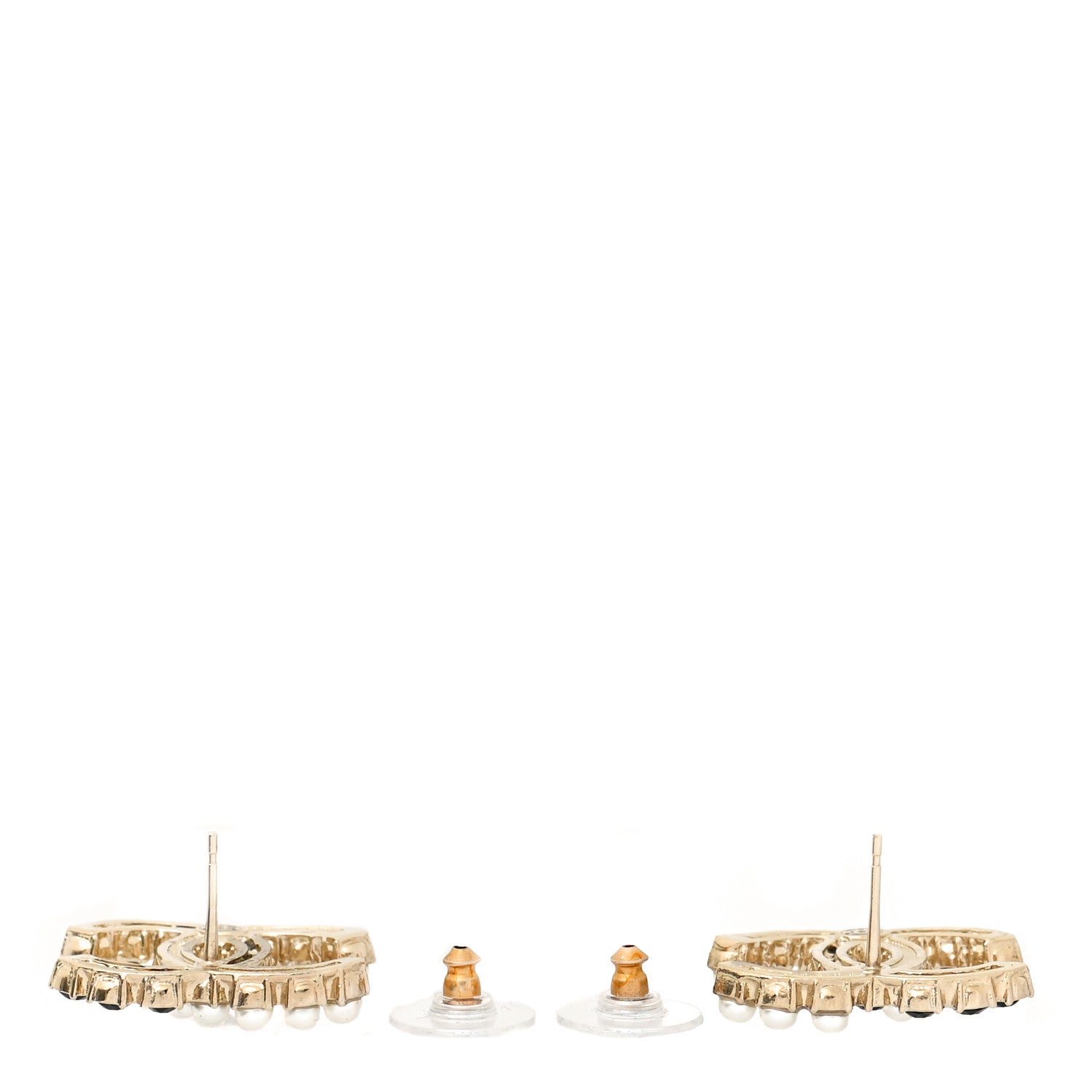 Chanel Crystal Pearl CC Dazzling Domino Earrings Gold Black 3 of 5