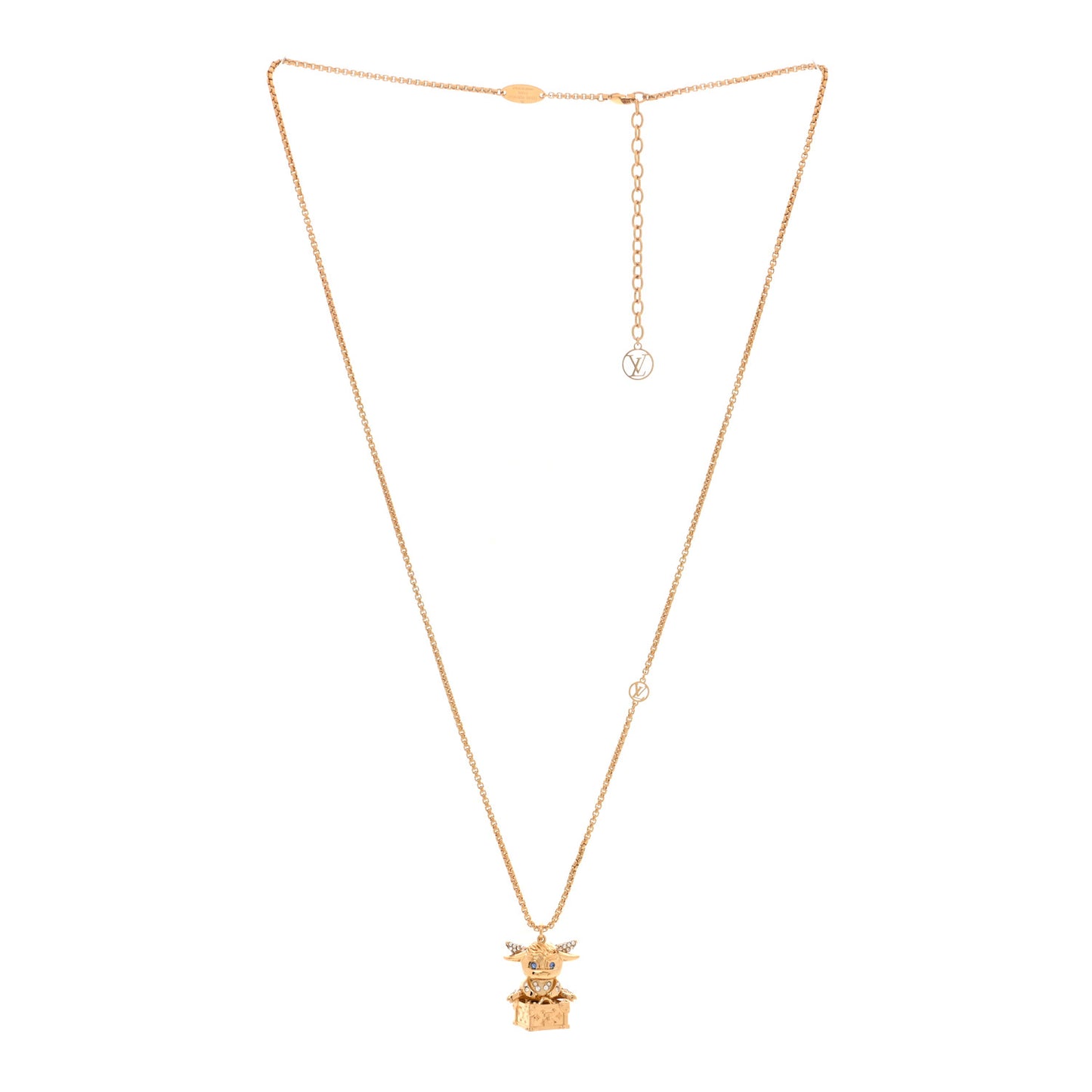 Metal Crystal LV Rodeo Pendant Necklace Gold