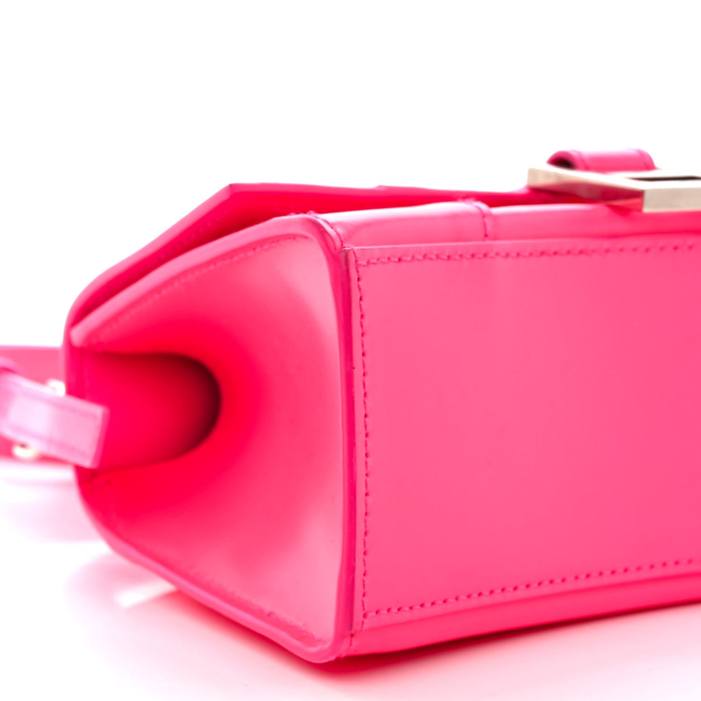 Shiny Box Calfskin Hourglass Top Handle Bag XS Hot Pink