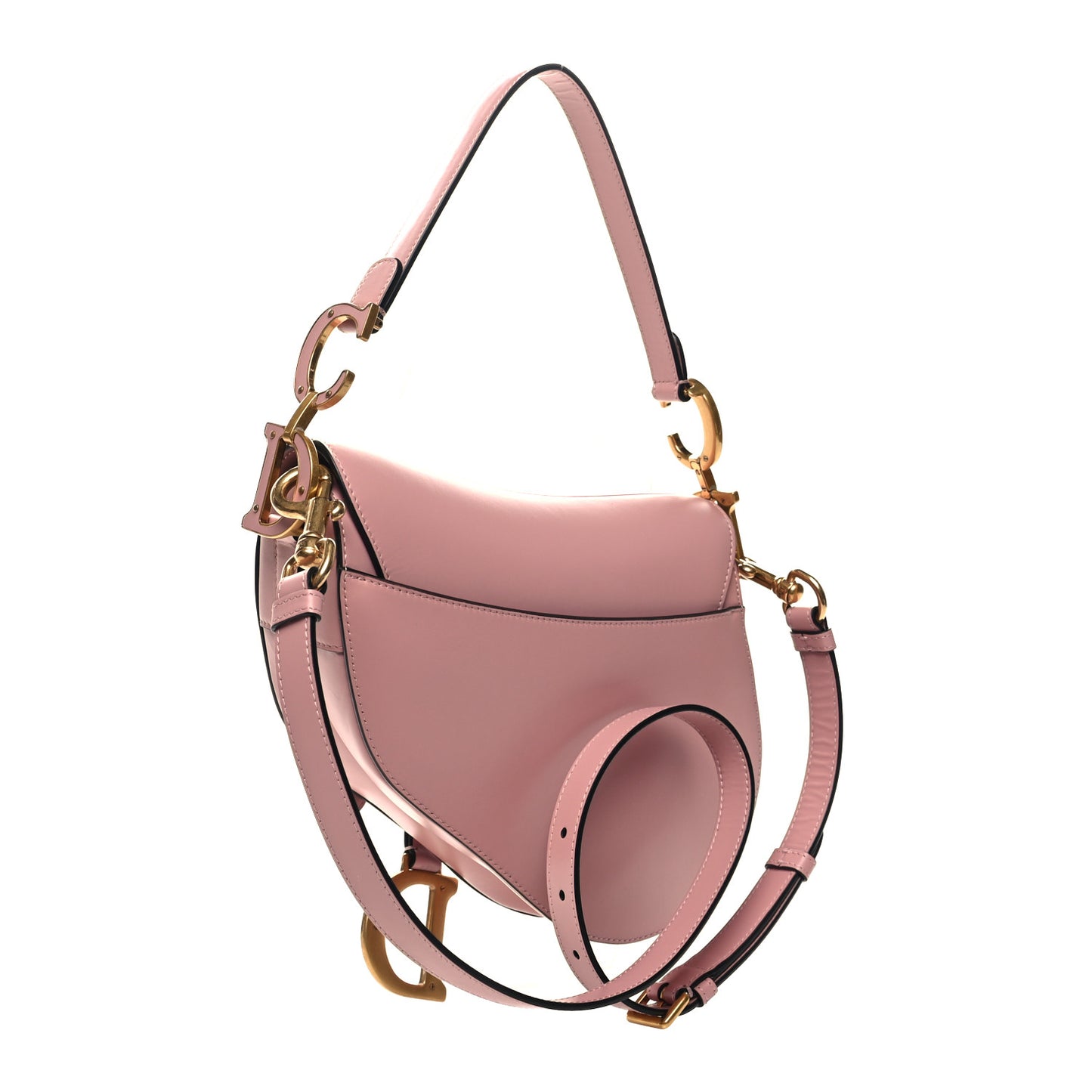 Smooth Calfskin Saddle Bag With Strap Antique Pink
