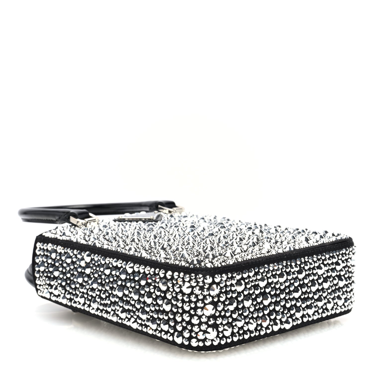 Prada Satin Crystal Metal Triangle Logo Small Double Handle Crossbody Tote Metal 4 of 9