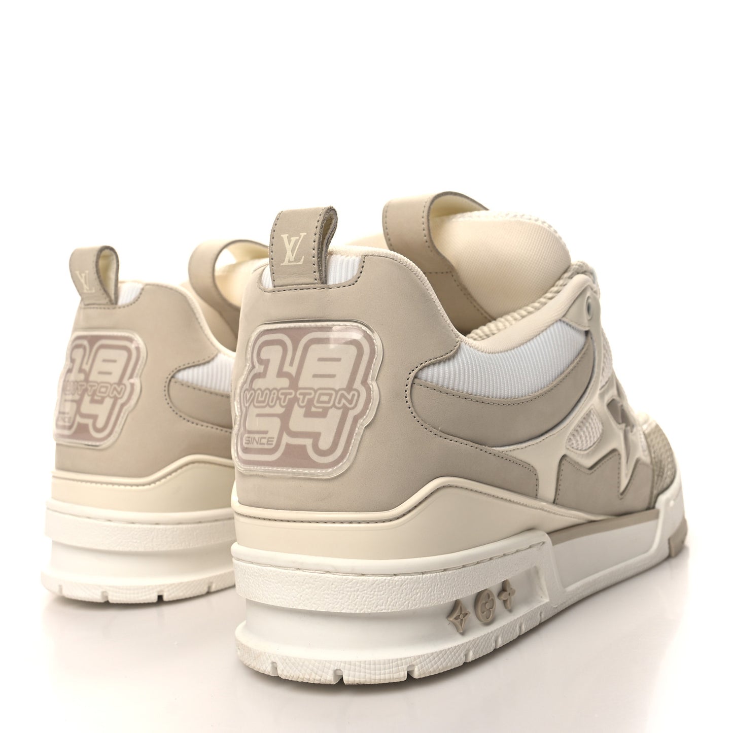 Mens LV Calfskin Mesh Skate Sneaker 12 Beige White