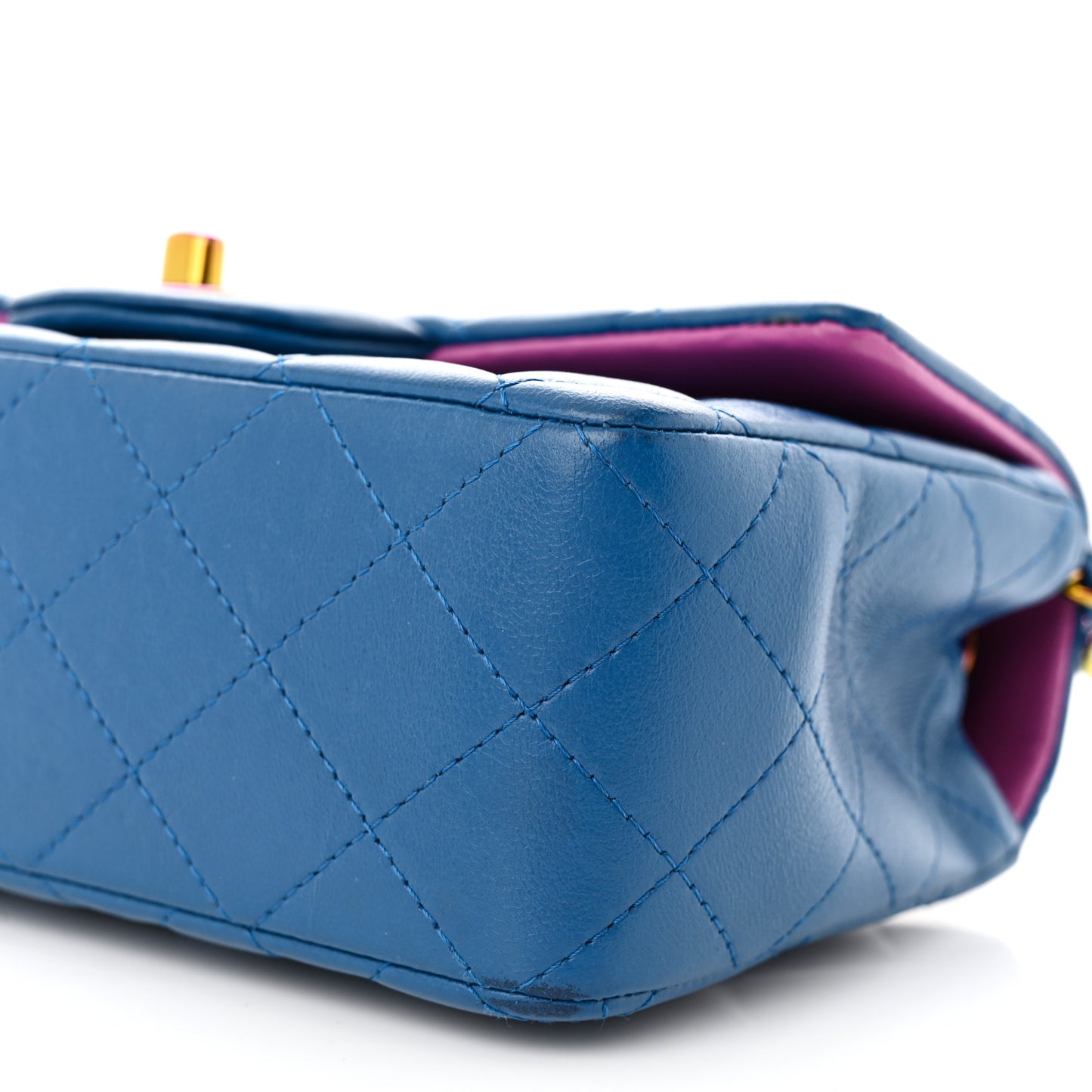 Lambskin Quilted Mini Rectangular Flap Blue Purple