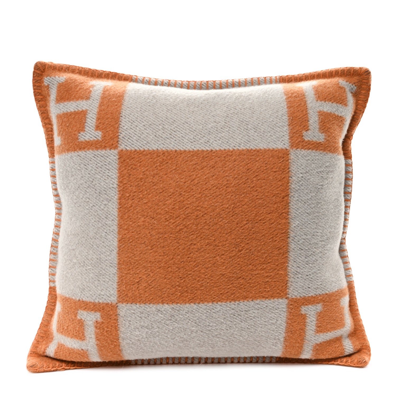 Hermes Wool Cashmere Avalon Pillow PM Ecru Potiron 1838328