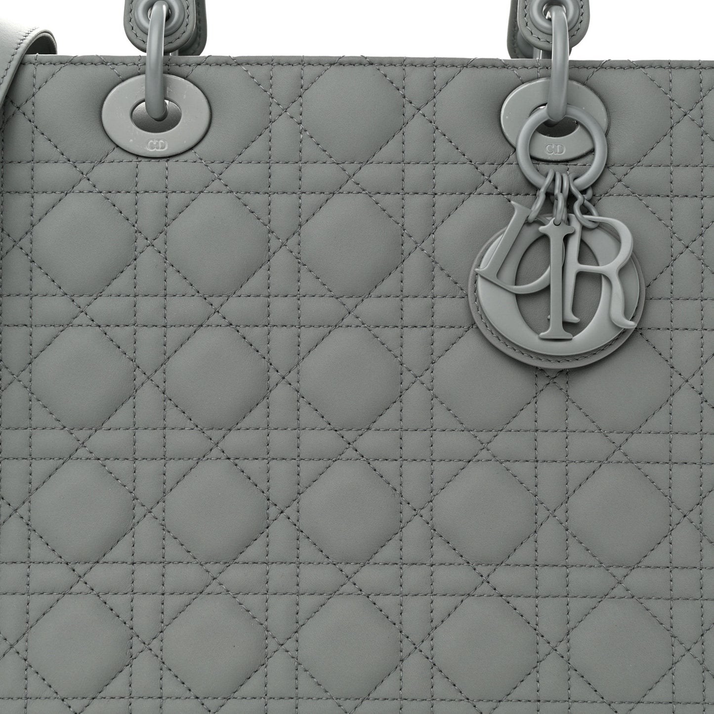 Ultra Matte Calfskin Cannage Large Lady Dior Grey Stone