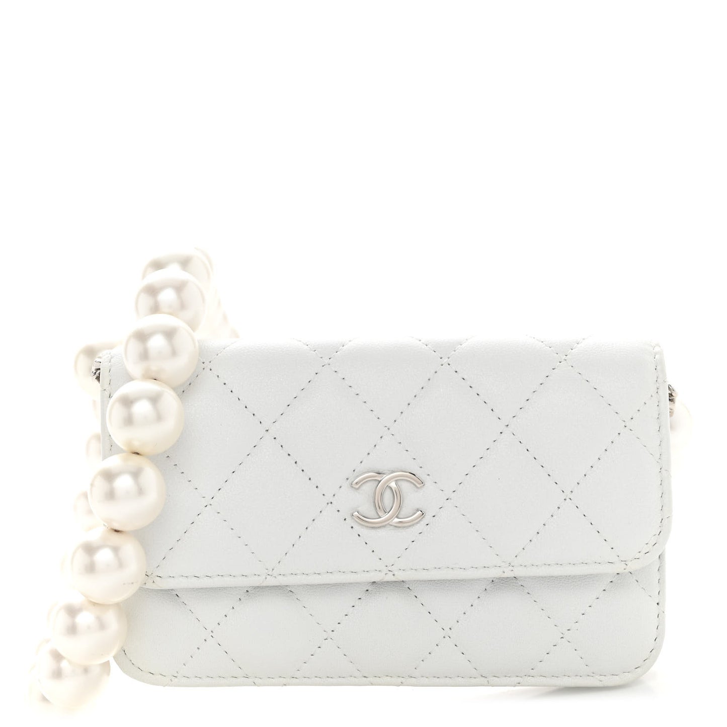 Calfskin Quilted Maxi Pearls Clutch With Chain White