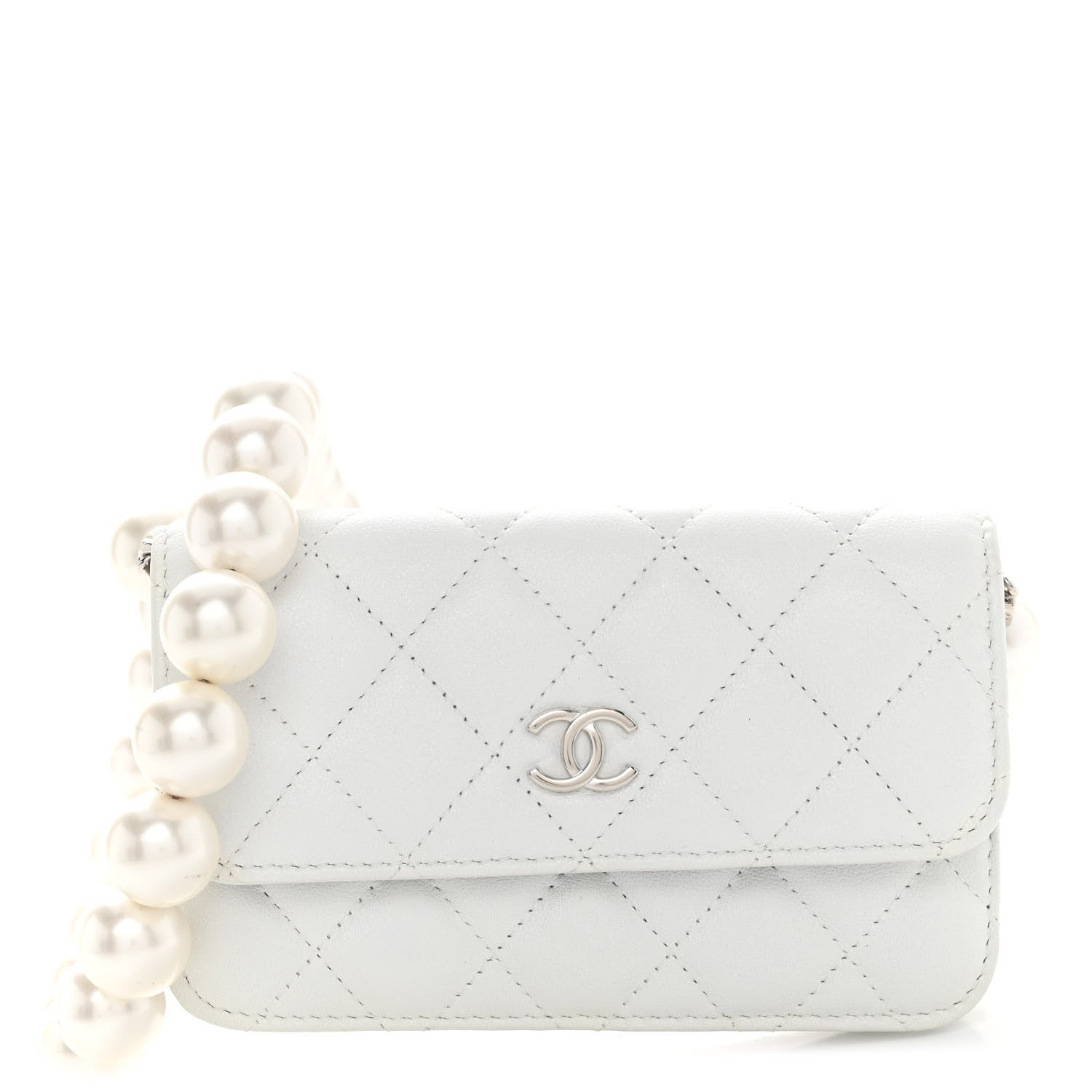 Chanel Calfskin Quilted Maxi Pearls Clutch With Chain White 1 of 12