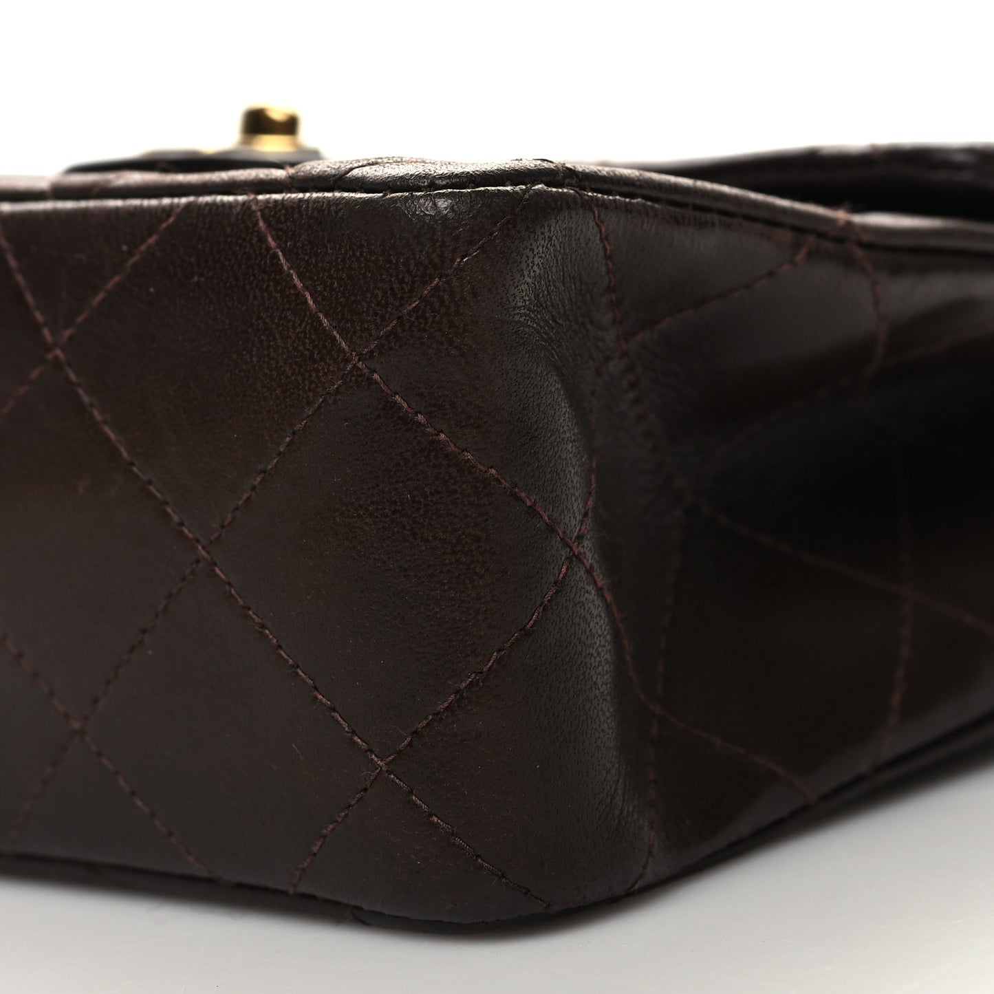 Lambskin Quilted Mini Square Flap Bag Dark Brown