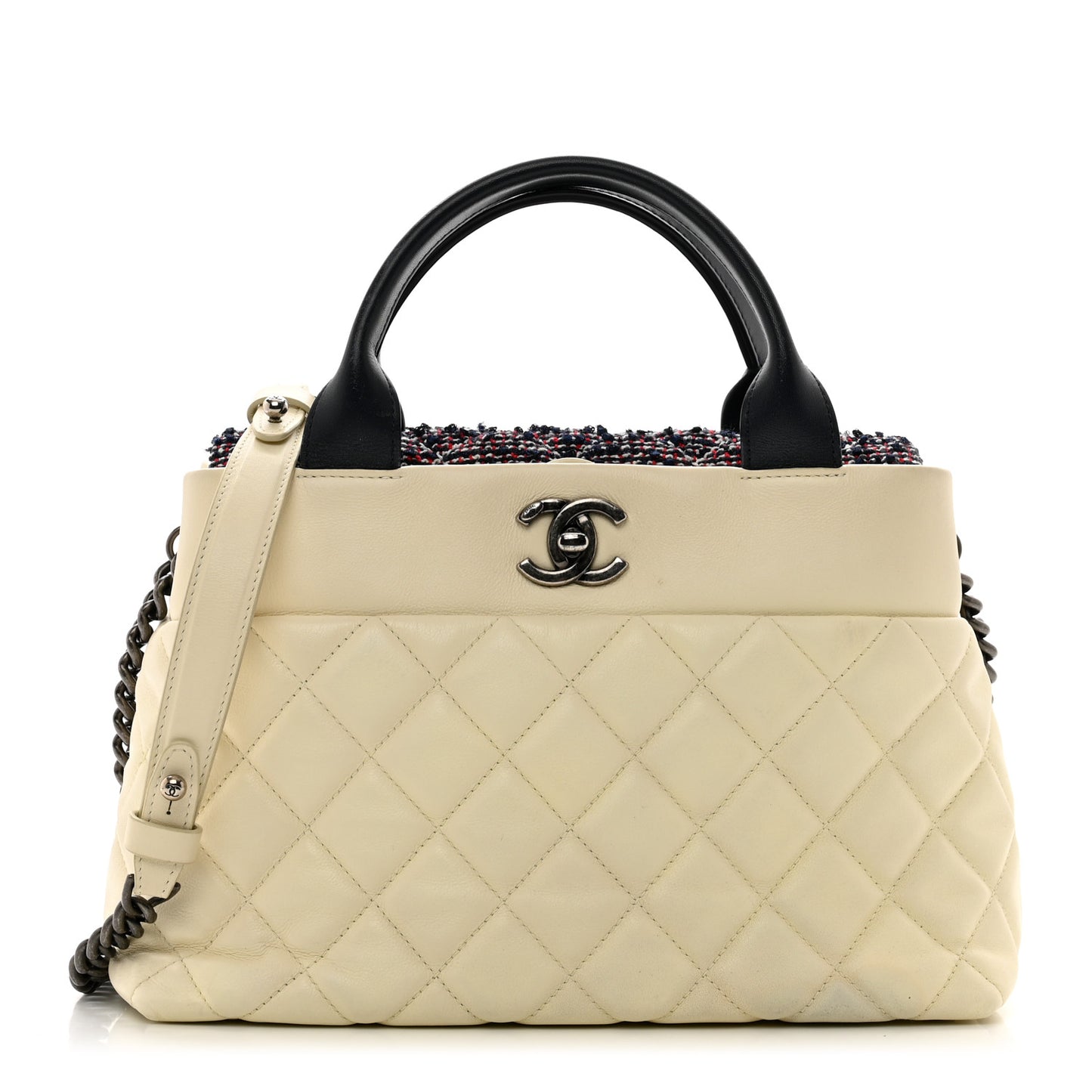 Calfskin Tweed Quilted Small Tote White Multicolor