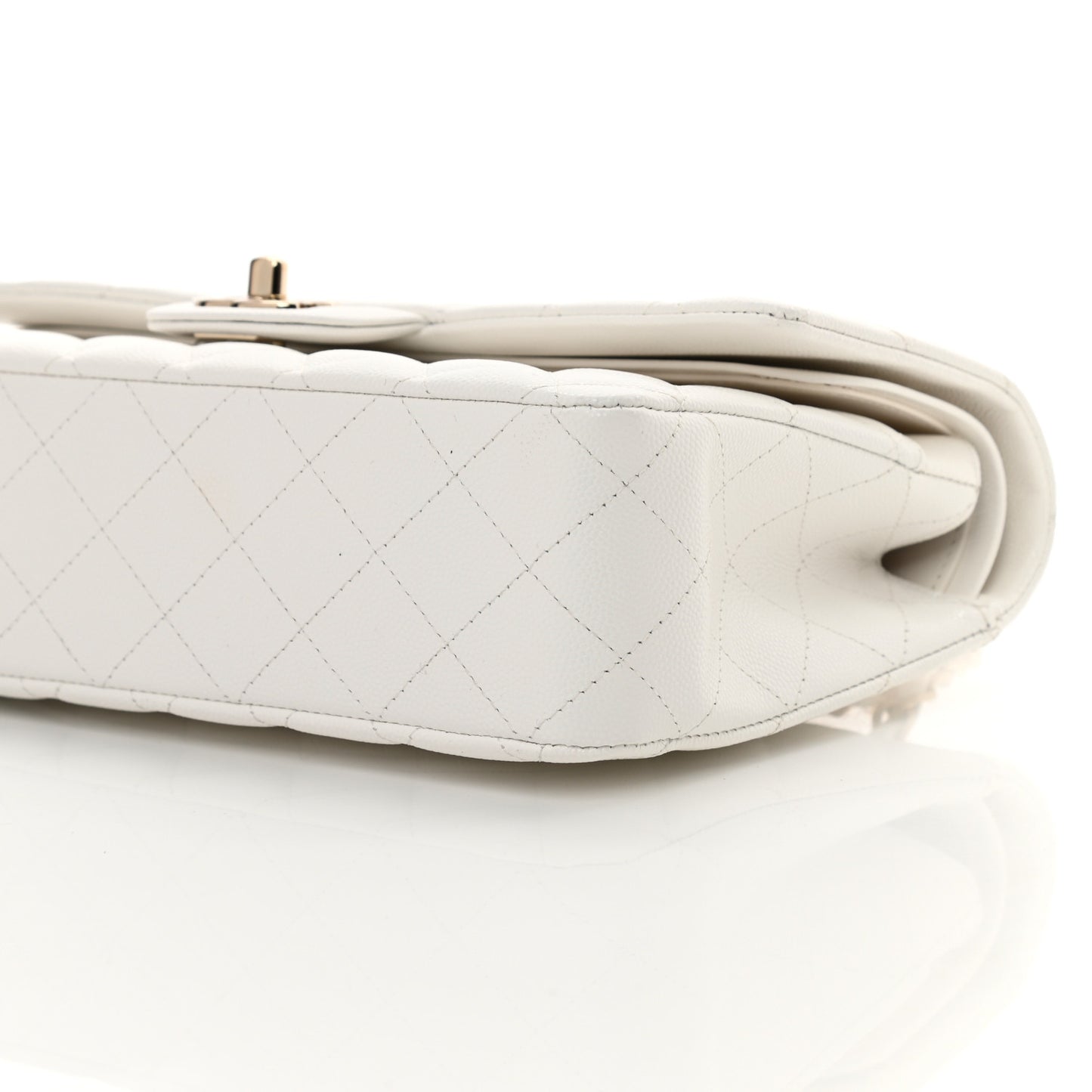 Caviar Quilted Medium Double Flap White