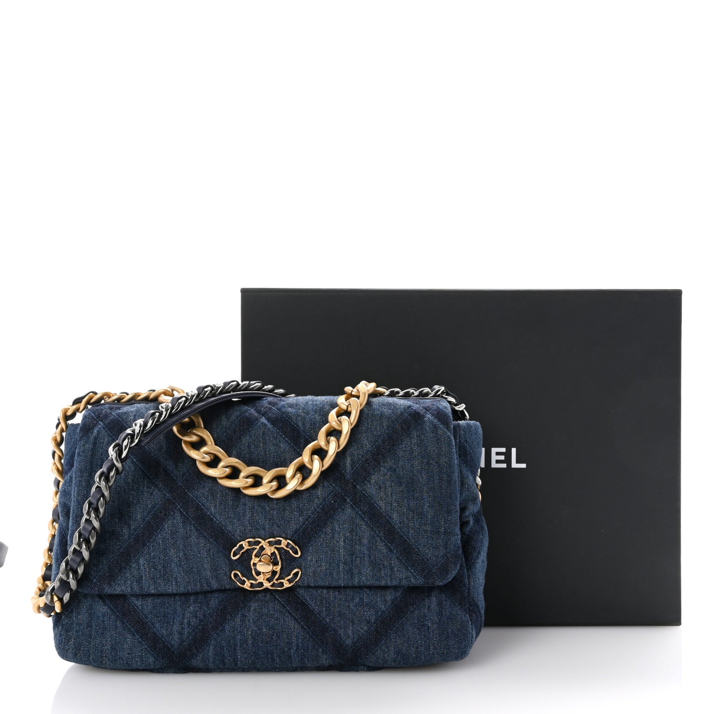 Denim Quilted Large Chanel 19 Flap Blue