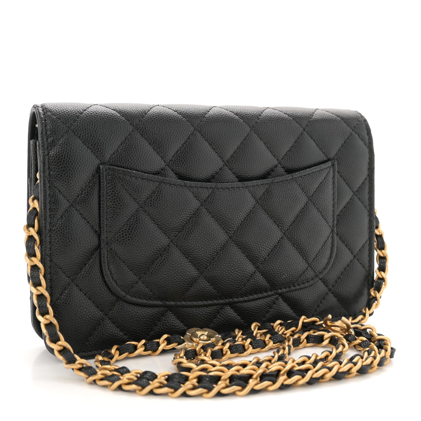 Caviar Quilted Camellia Wallet On Chain WOC Black