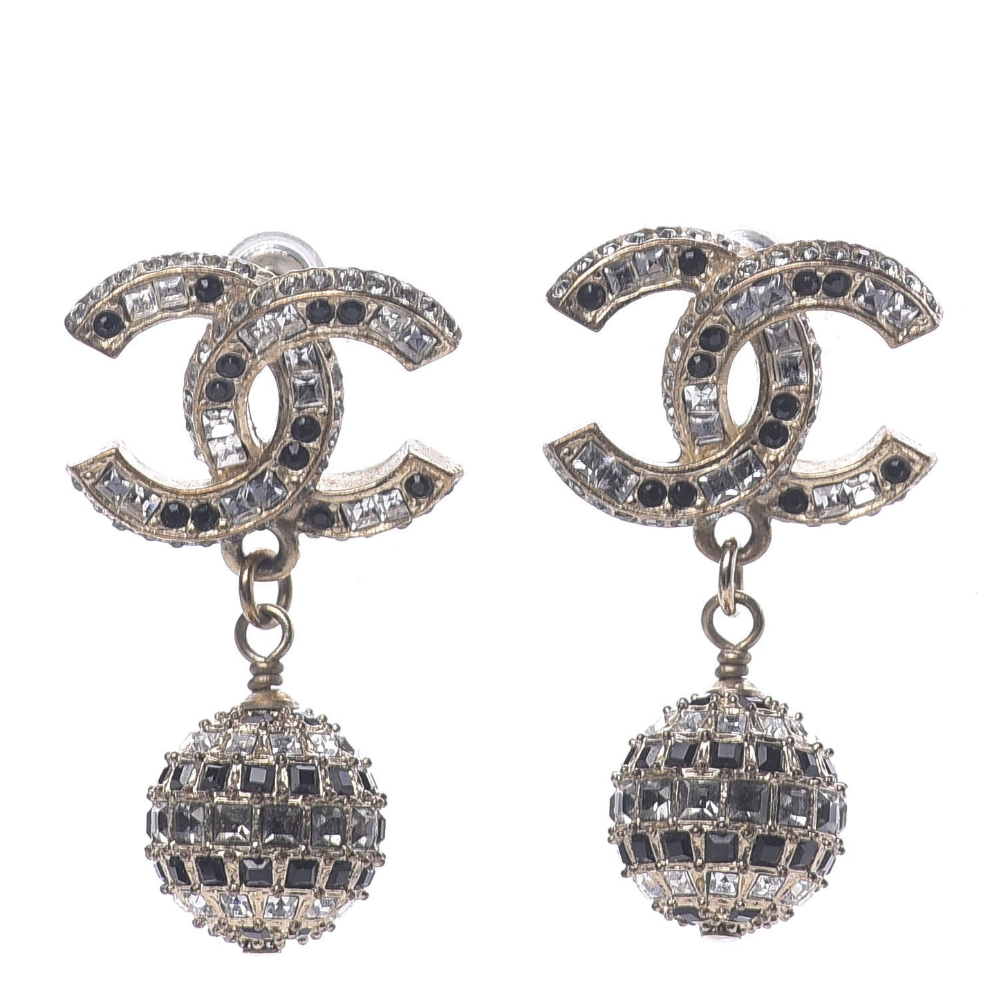 Baguette Crystal CC Drop Earrings Gold Black