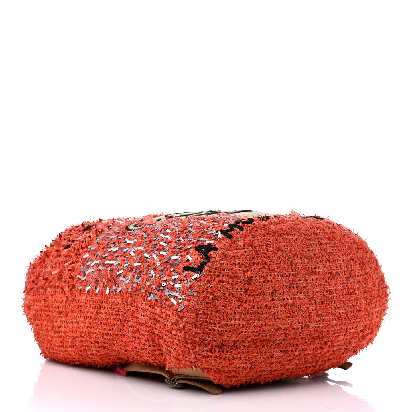 Tweed Sequins Embroidered Cubano Trip Backpack Orange Coral