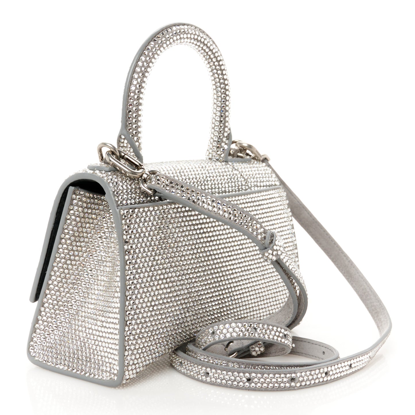 Strass Suede Hourglass Top Handle Bag XS Smoke Grey Crystal