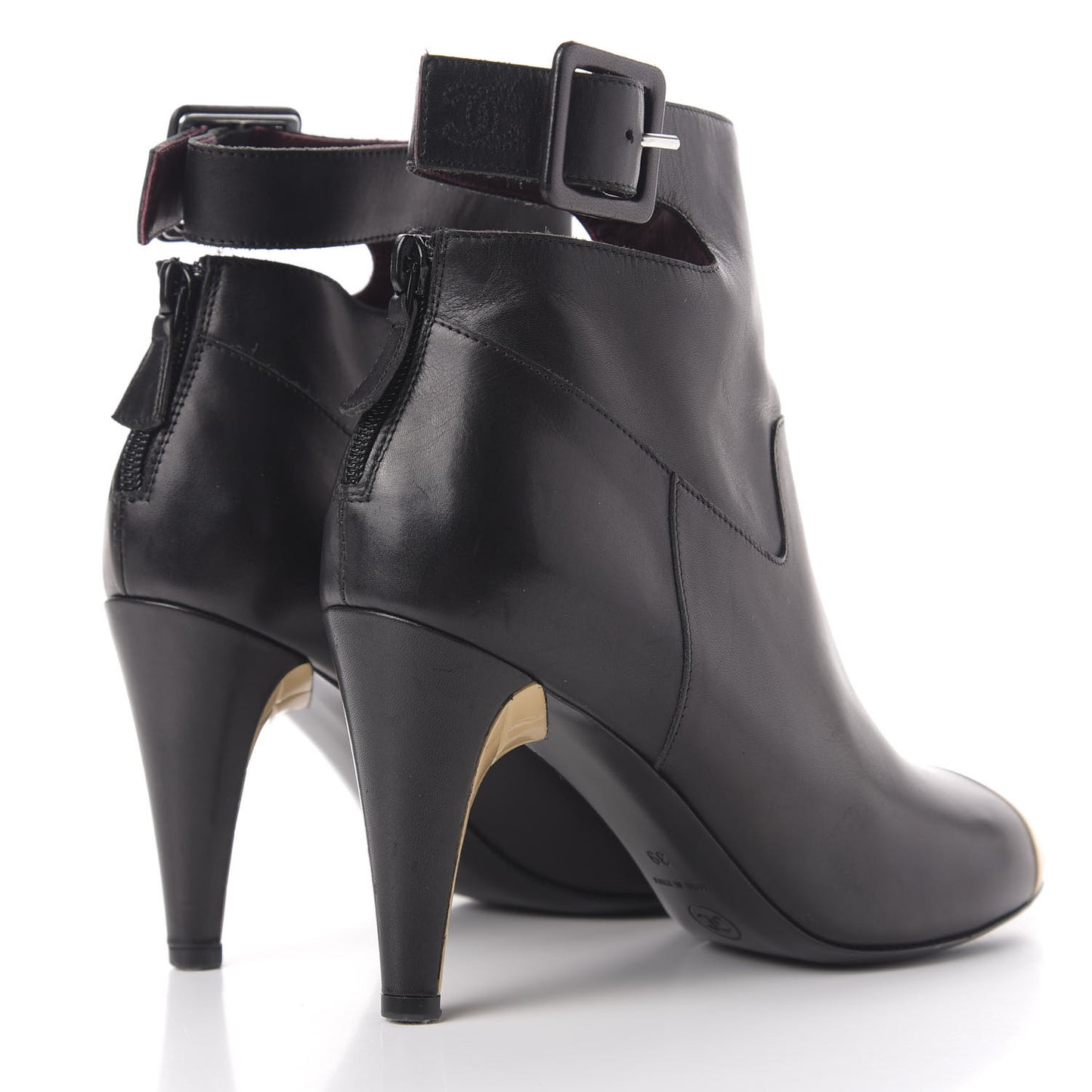 Lambskin Cap Toe Short Boots 39 Black Beige