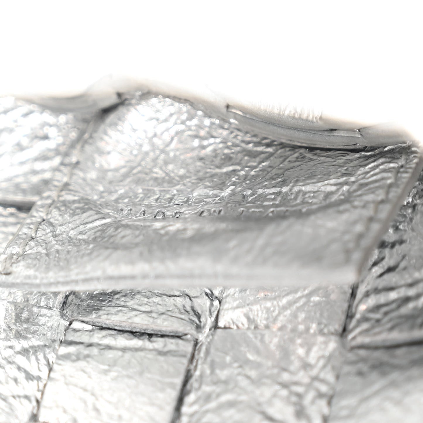 Mirror Laminated Nappa Intrecciato Mini Sardine Bag Silver