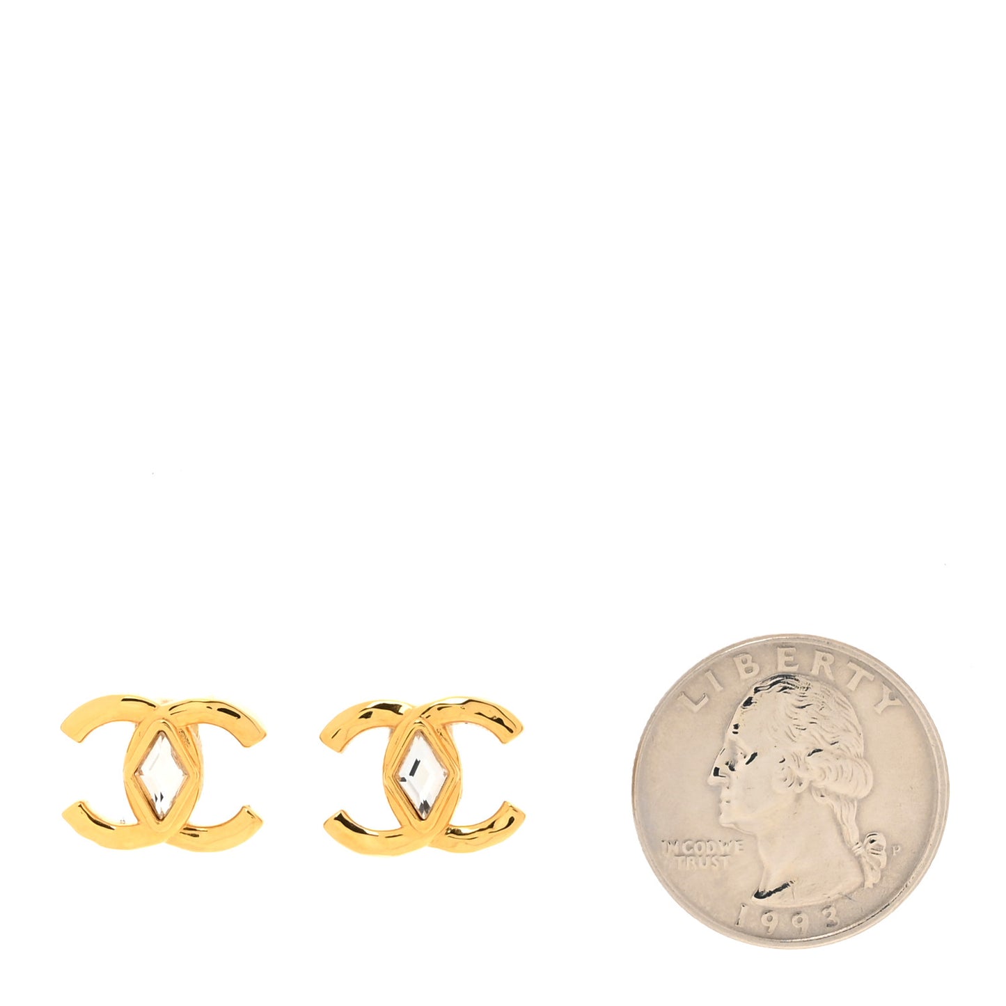 Metal Crystal CC Marquise Earrings Gold