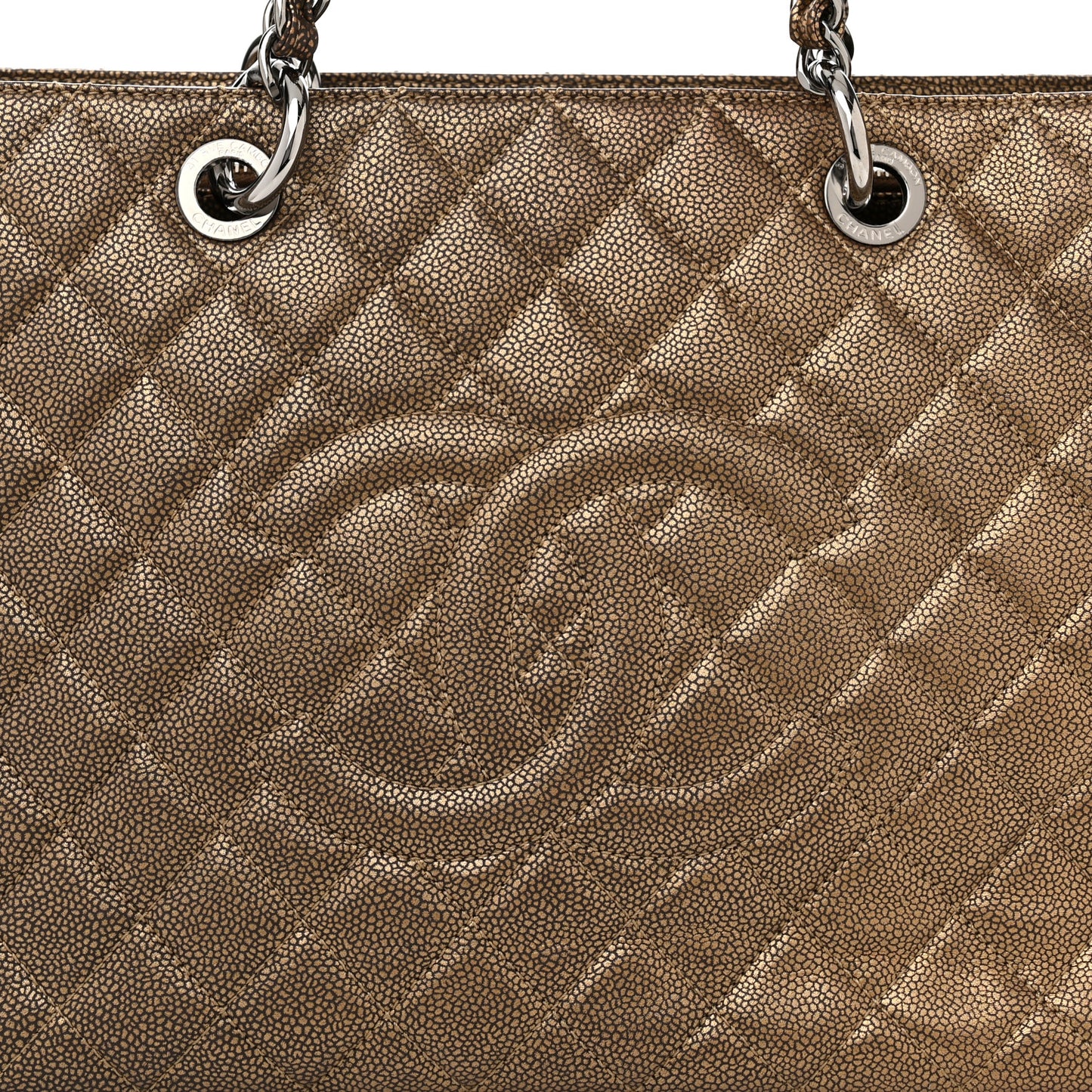 Metallic Caviar Quilted Grand Shopping Tote GST Bronze