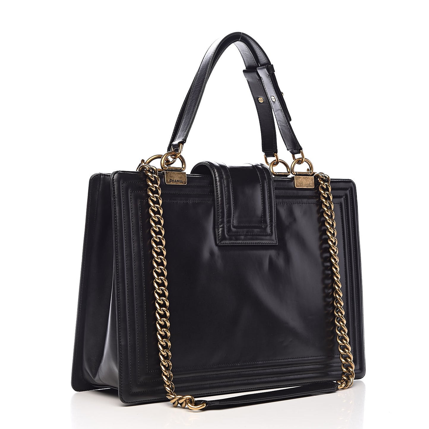 Glazed Calfskin Boy Tote Black