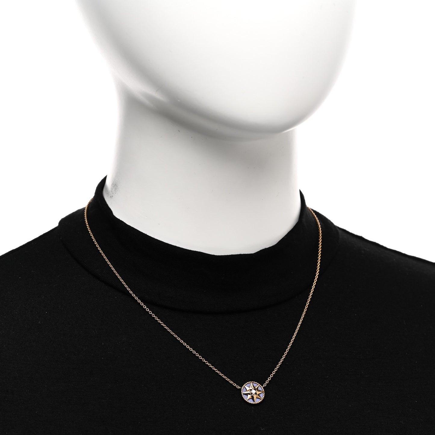 18K Yellow Gold Diamond Lapis Lazuli Rose Des Vents Necklace