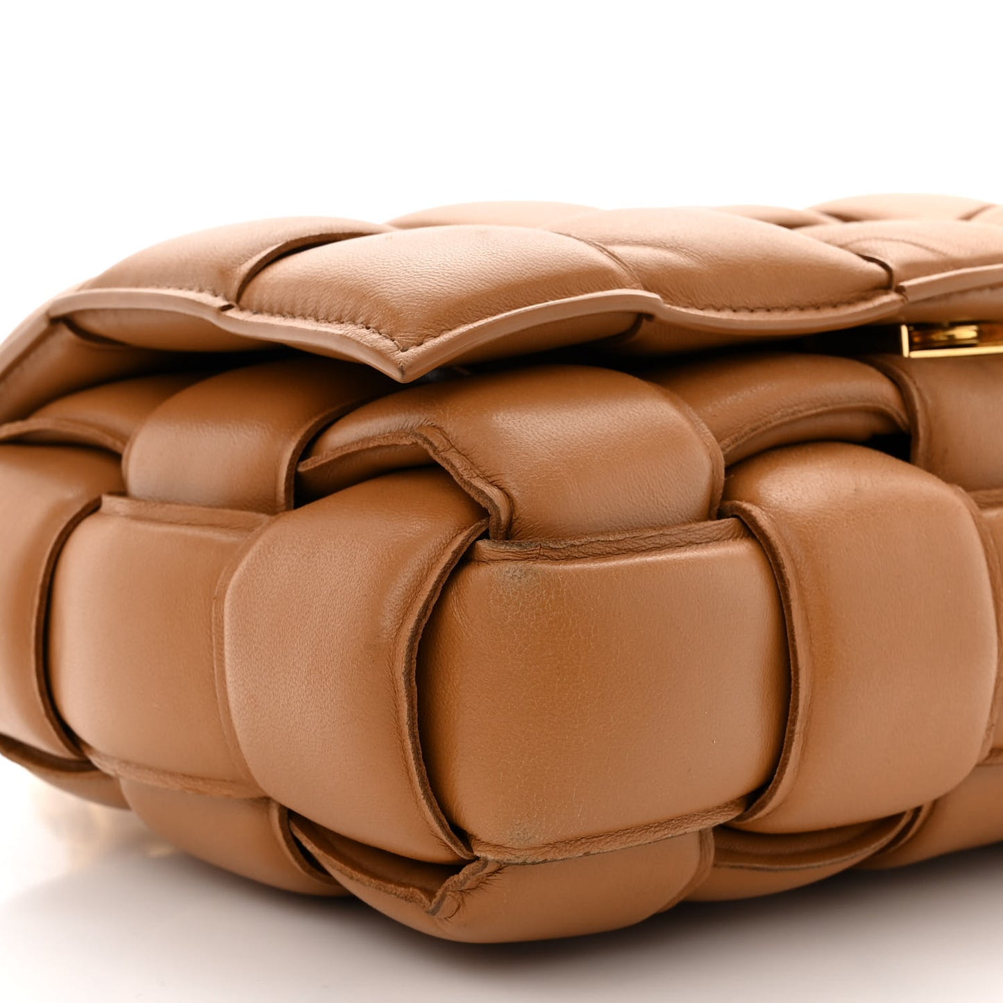 Lambskin Maxi Intreccio Padded Chain Cassette Crossbody Bag Caramel