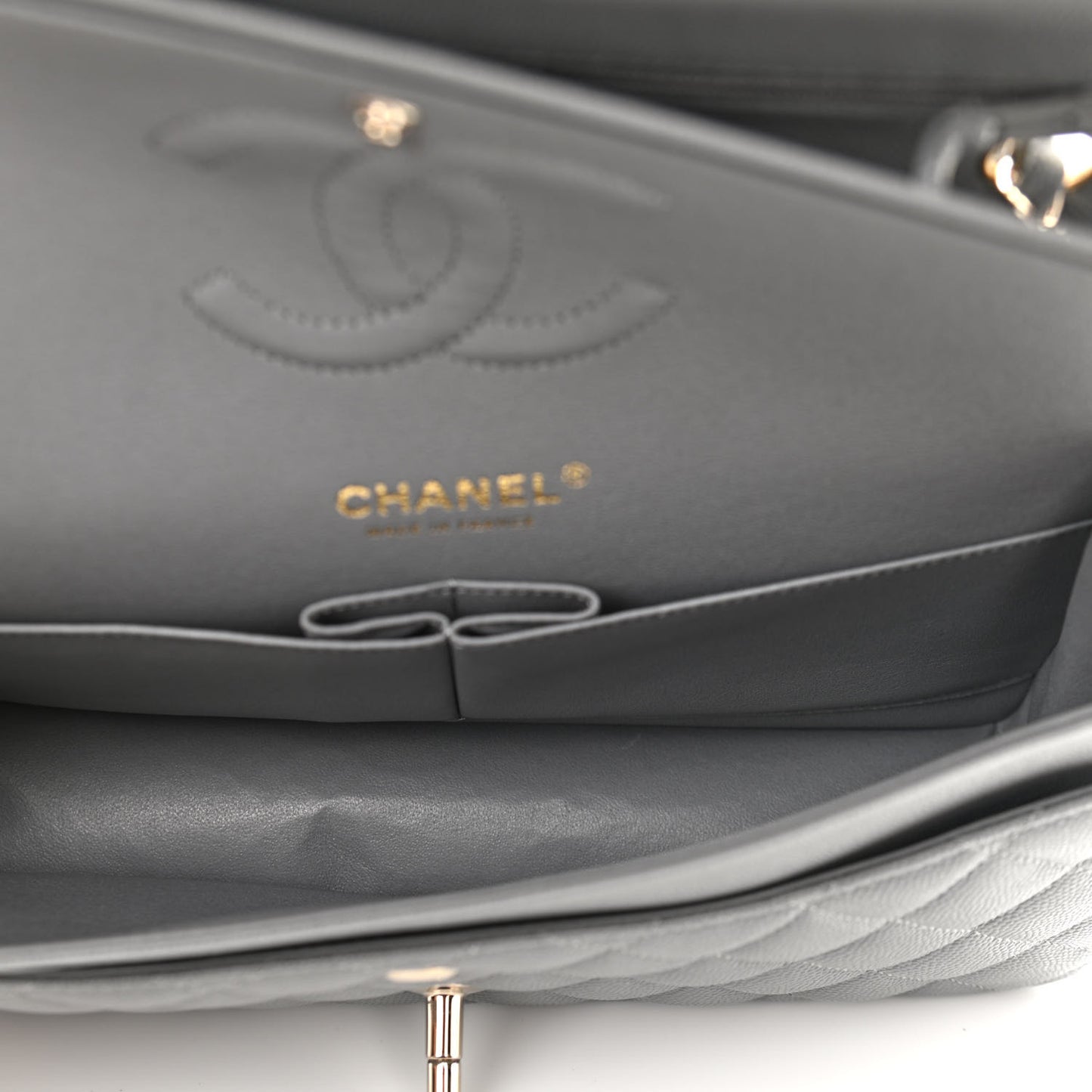 Caviar Quilted Medium Double Flap Grey