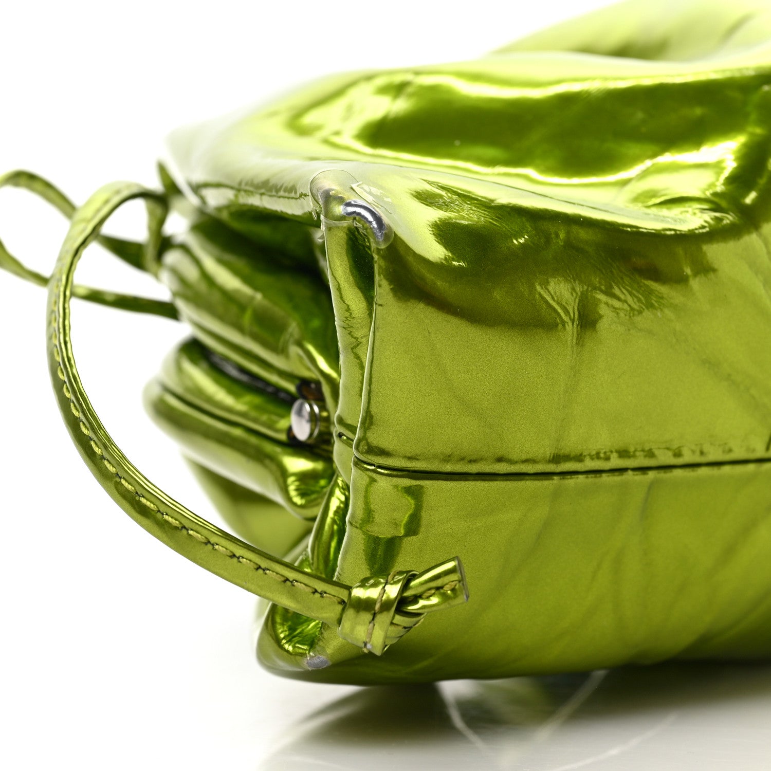 Bottega Veneta Metallic Crushed Calfskin The Mini Pouch Chlorophyll 7 of 8