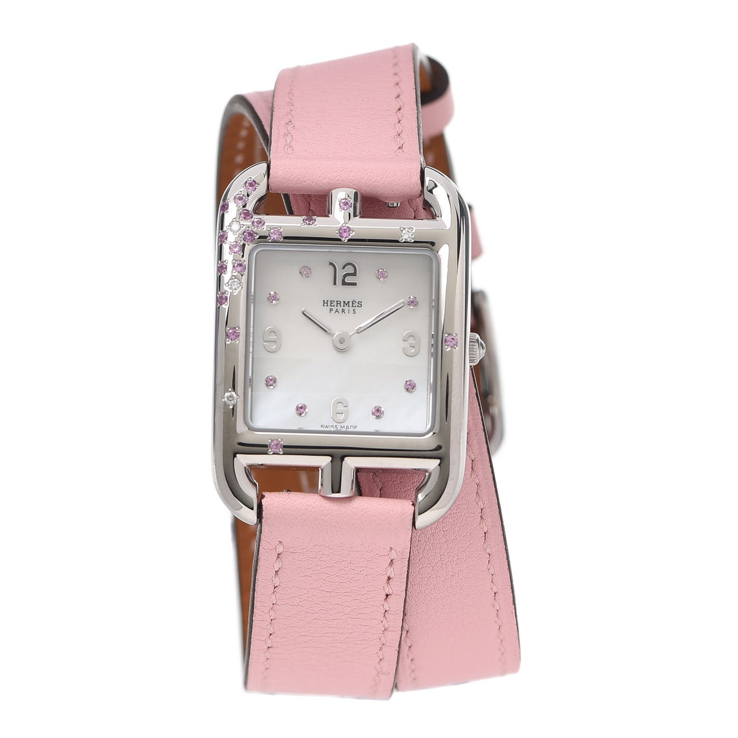 Stainless Steel Swift Diamond Pink Sapphire Mother of Pearl 23mm Cape Cod Double Tour Quartz Watch Rose Sakura