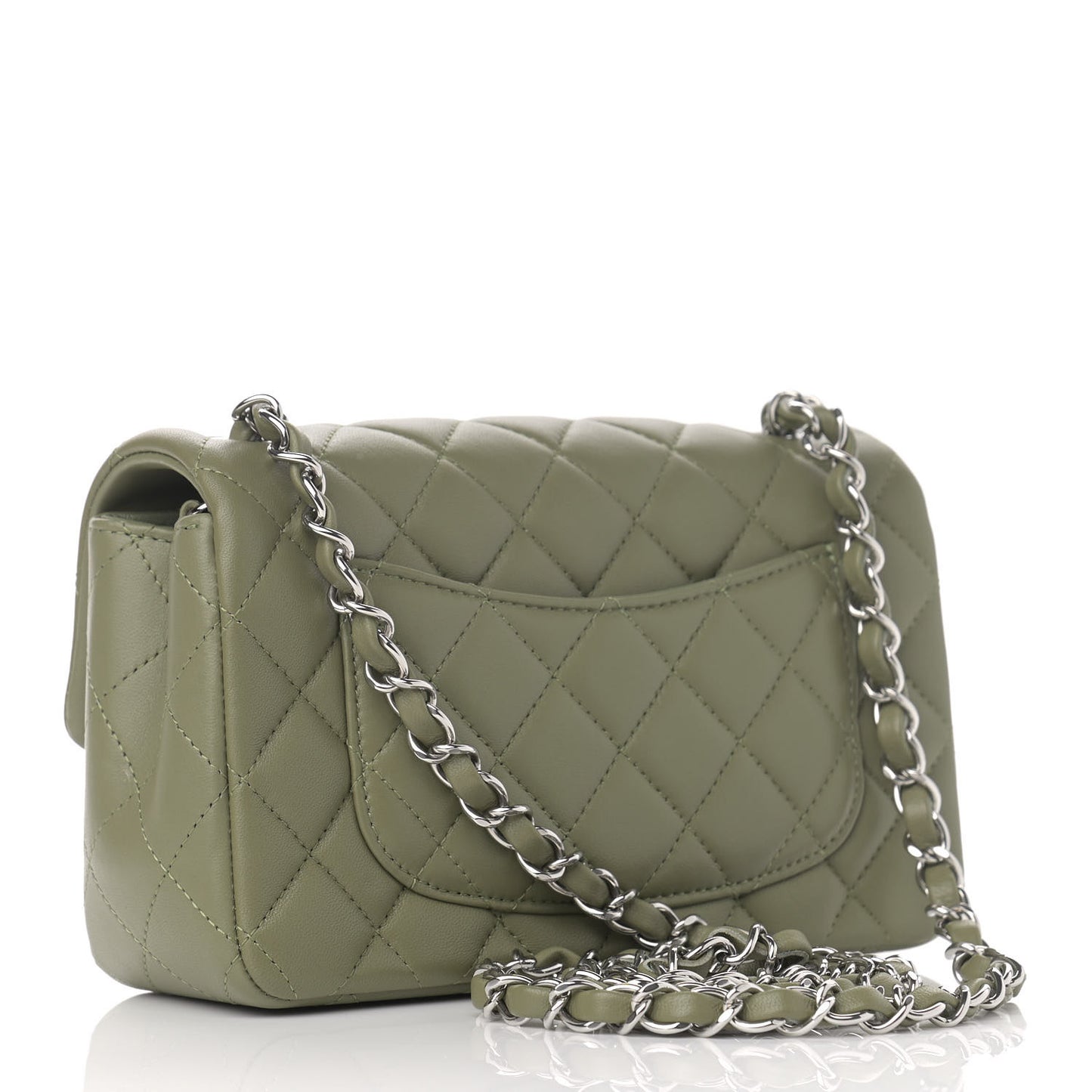 Lambskin Quilted Mini Rectangular Flap Khaki