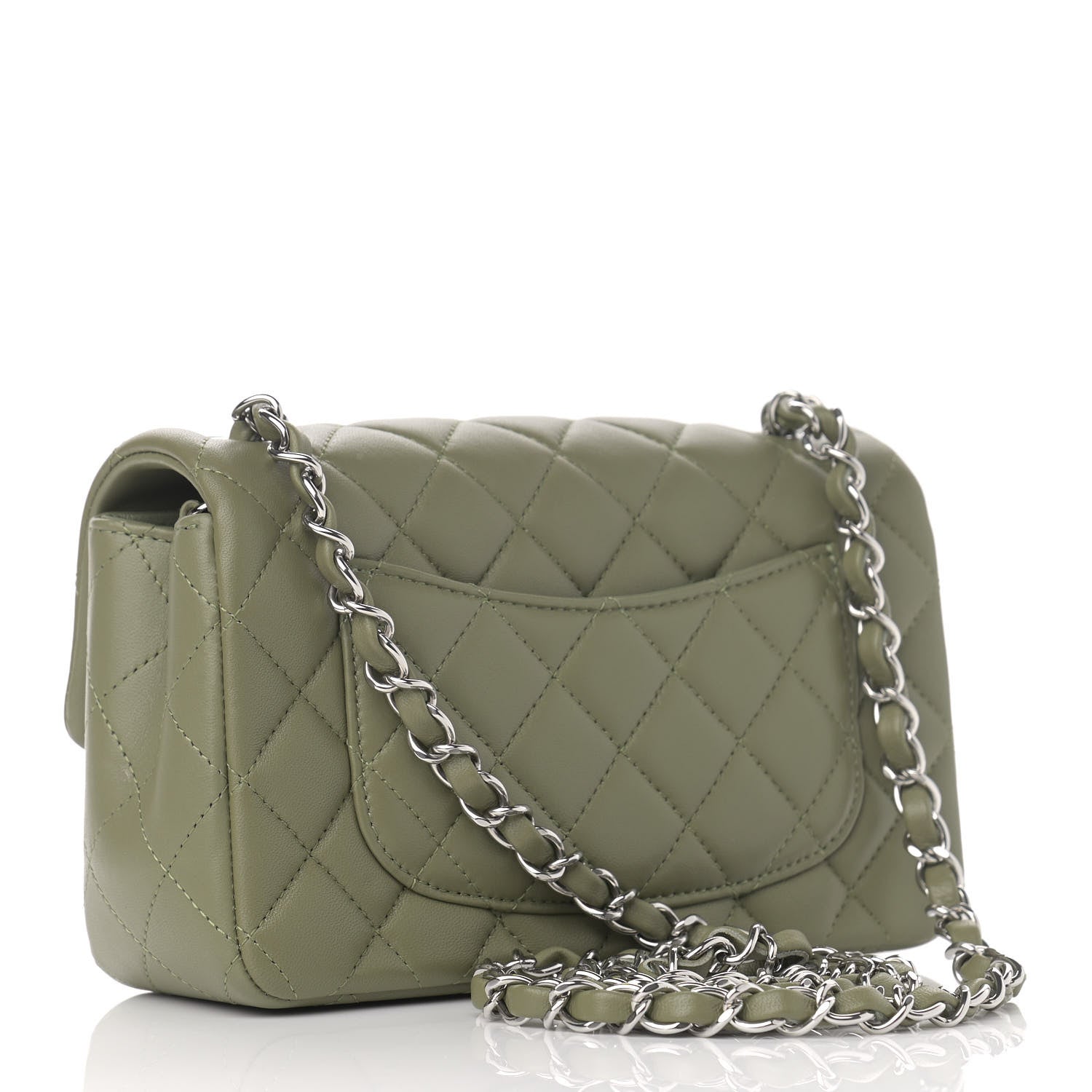 Chanel Lambskin Quilted Mini Rectangular Flap Khaki 2 of 12