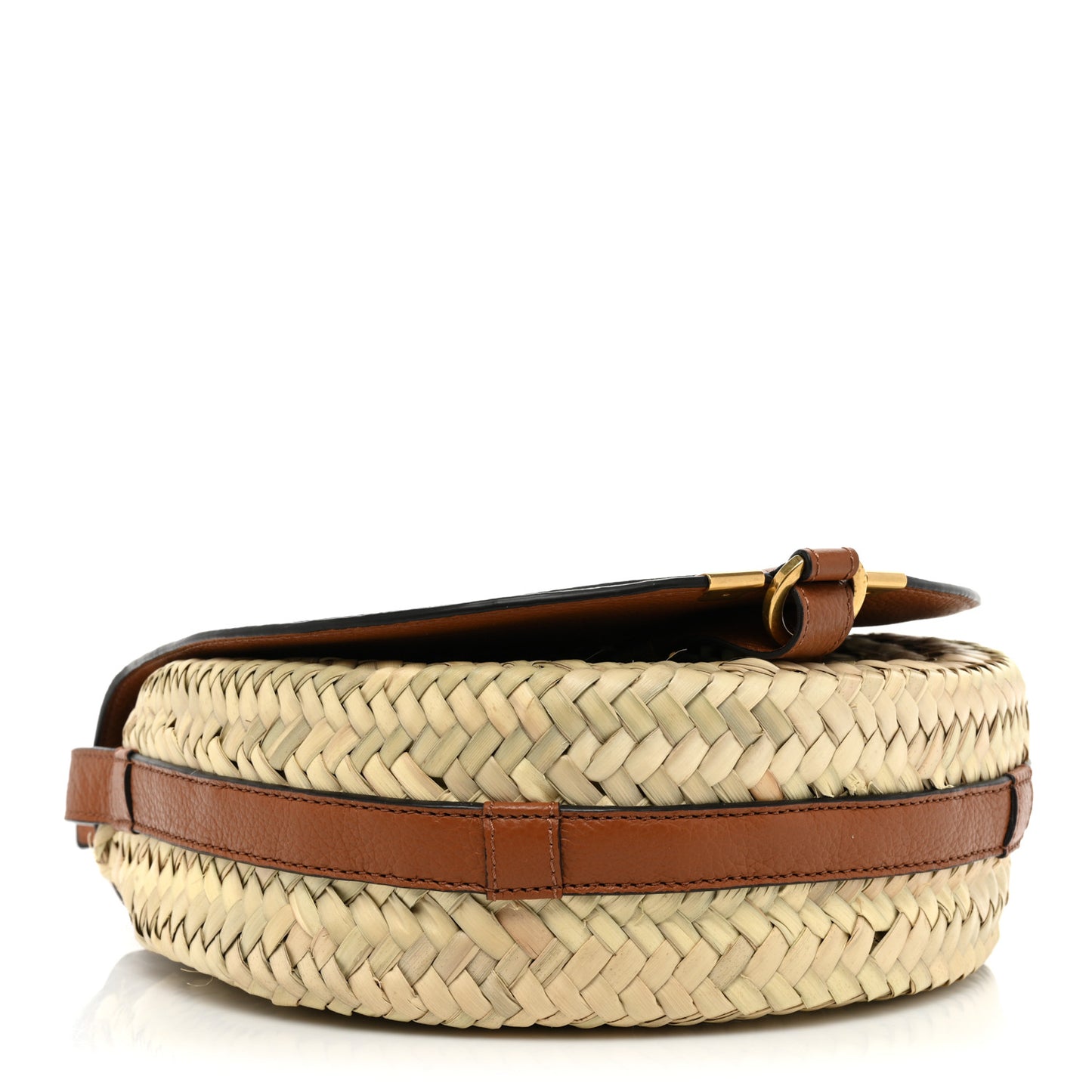Raffia Small Grain Calfskin Small Marcie Basket Crossbody Tan