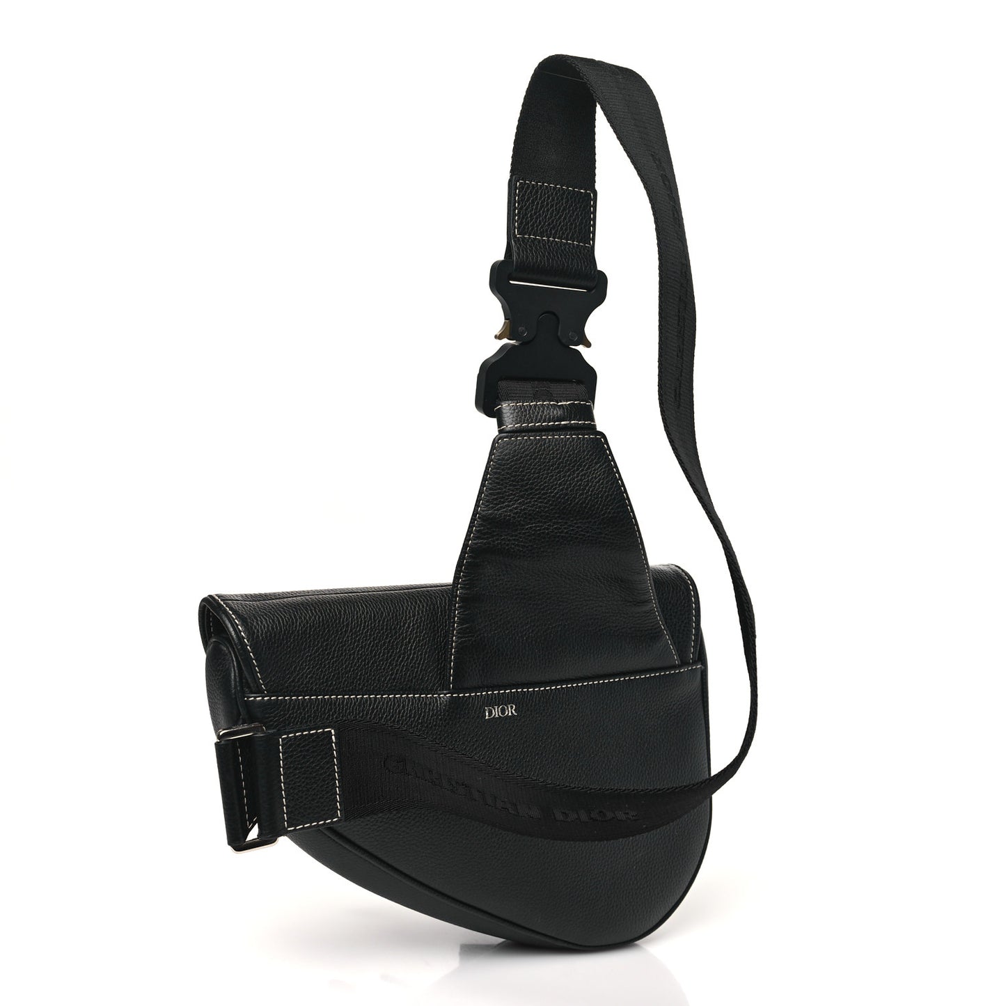 X SHAWN STUSSY Grained Calfskin Bee Saddle Bag Black