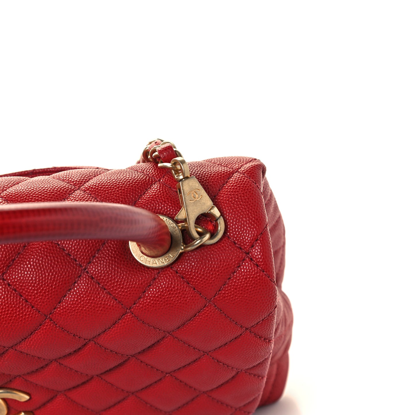 Caviar Lizard Embossed Quilted Small Coco Handle Flap Red