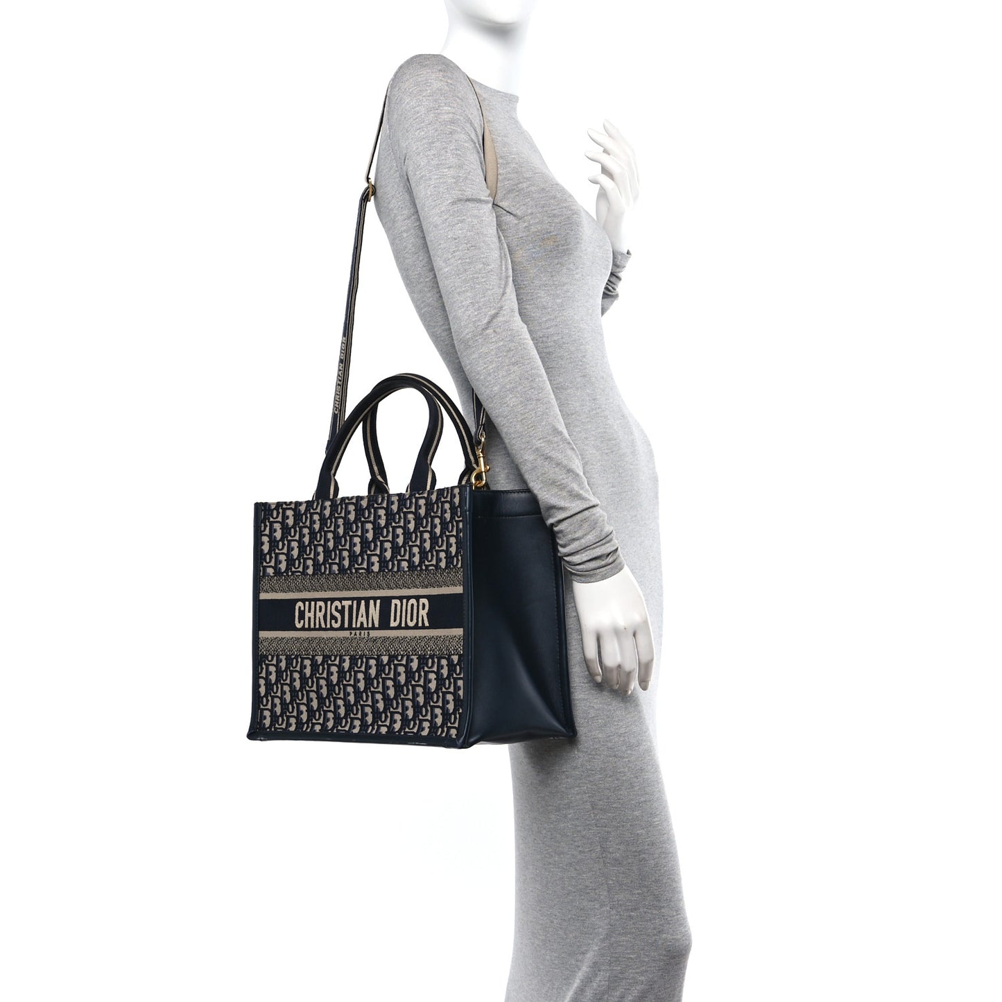 Oblique Calfskin Medium Book Tote With Strap Blue Multicolor