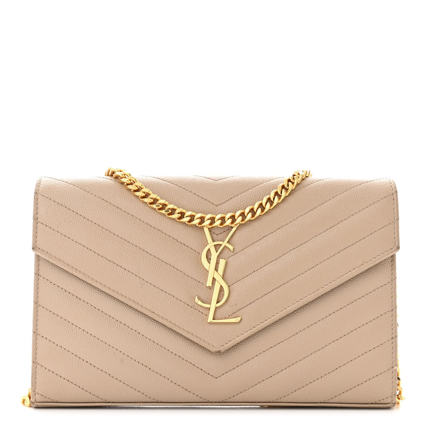 Grain De Poudre Matelasse Chevron Monogram Chain Wallet Dark Beige