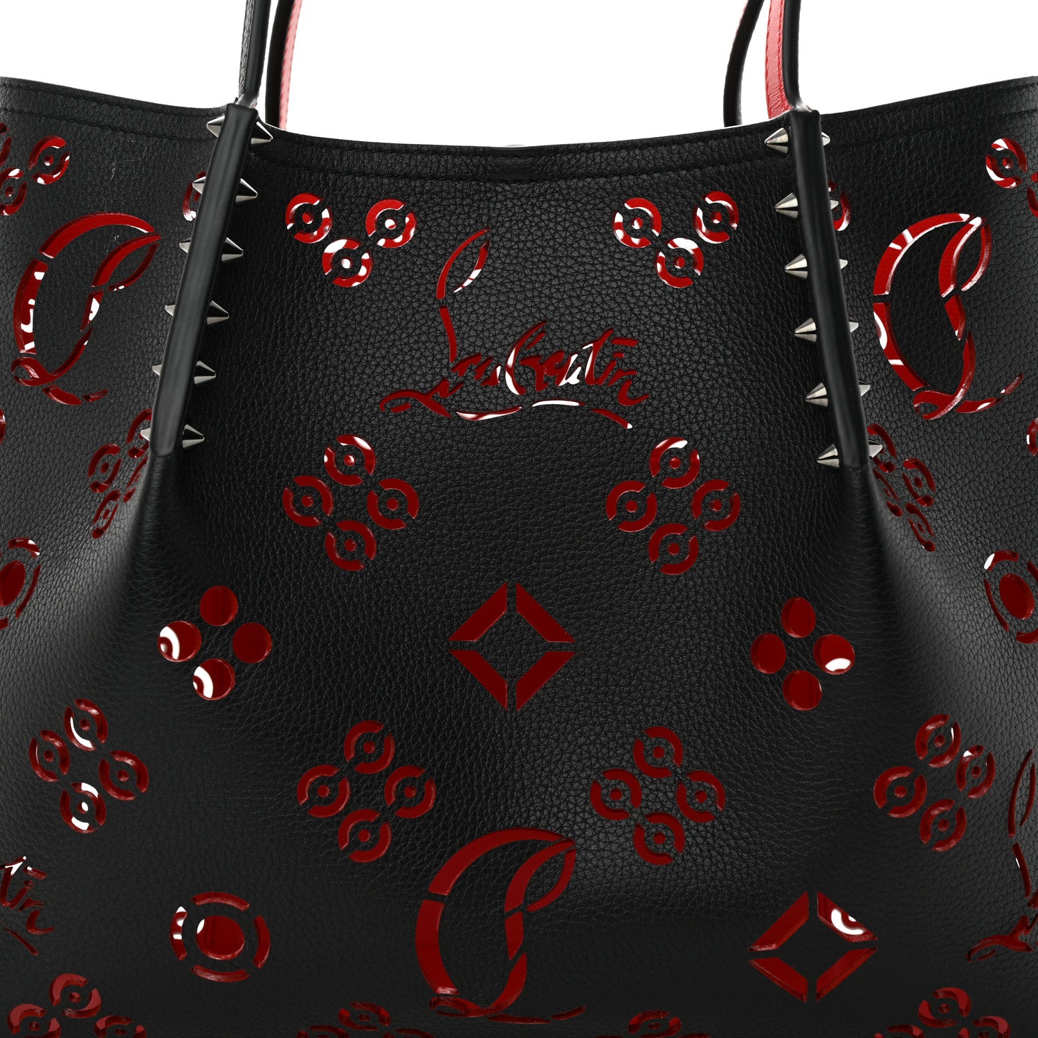 Christian Louboutin Calfskin Loubinthesky Perforated Cabarock Spikes Tote Black 7 of 10
