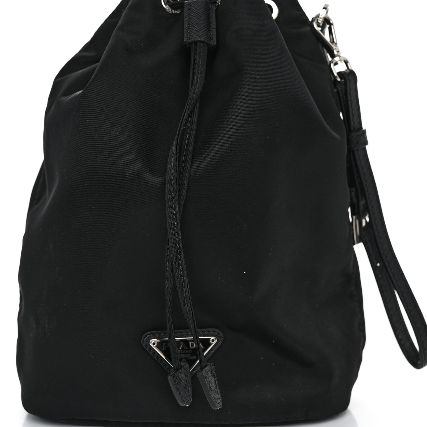 Saffiano Tessuto Nylon Vela Bucket Wristlet Black