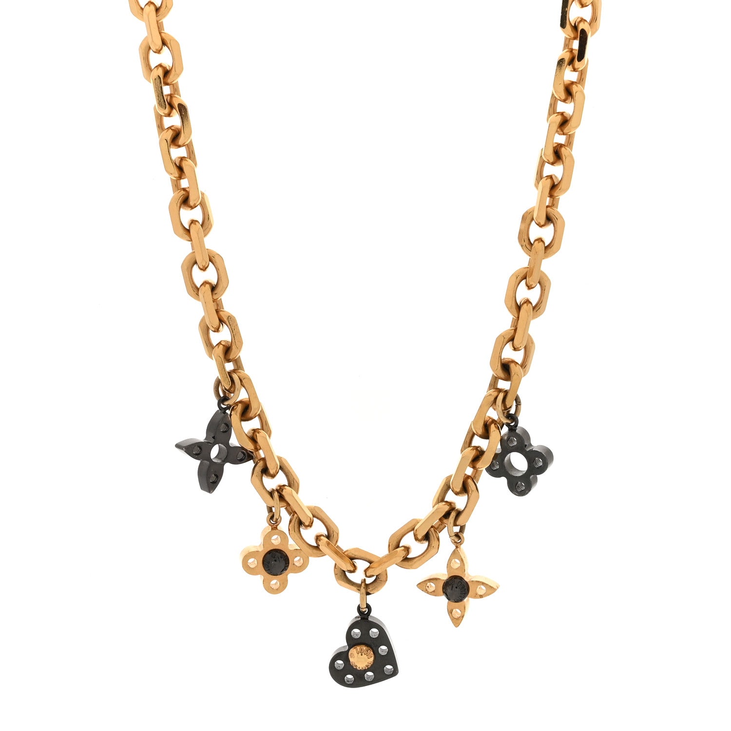Louis Vuitton Monogram Hide and Seek Necklace Gold Black 2 of 7
