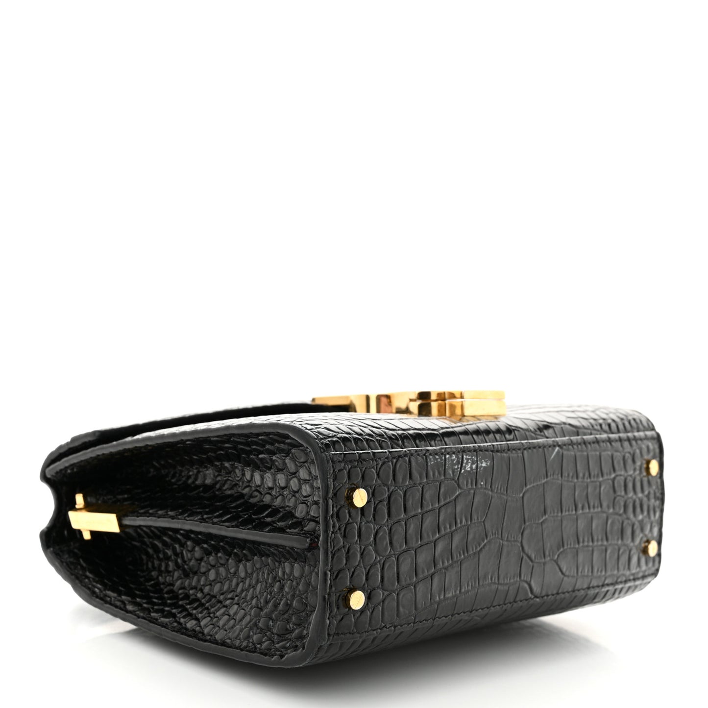 Calfskin Crocodile Embossed Mini Classic Monogram Cassandra Top Handle Black